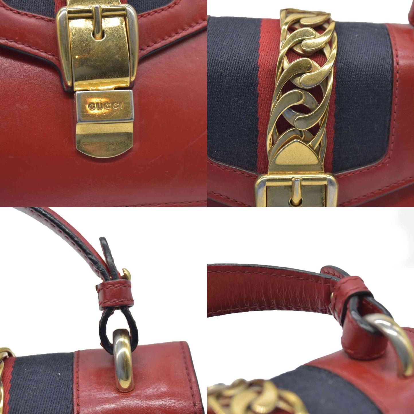 $1980 Gucci  Calfskin Mini Sylvie Chain Shoulder Bag Hibiscus Red