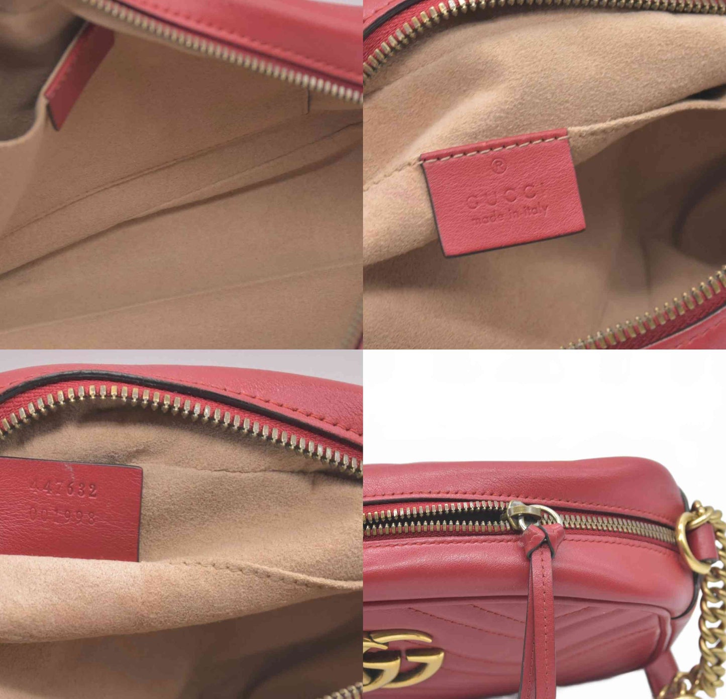 $1950 Gucci Calfskin Matelasse Small GG Marmont Chain Shoulder Bag Hibiscus Red Crossbody