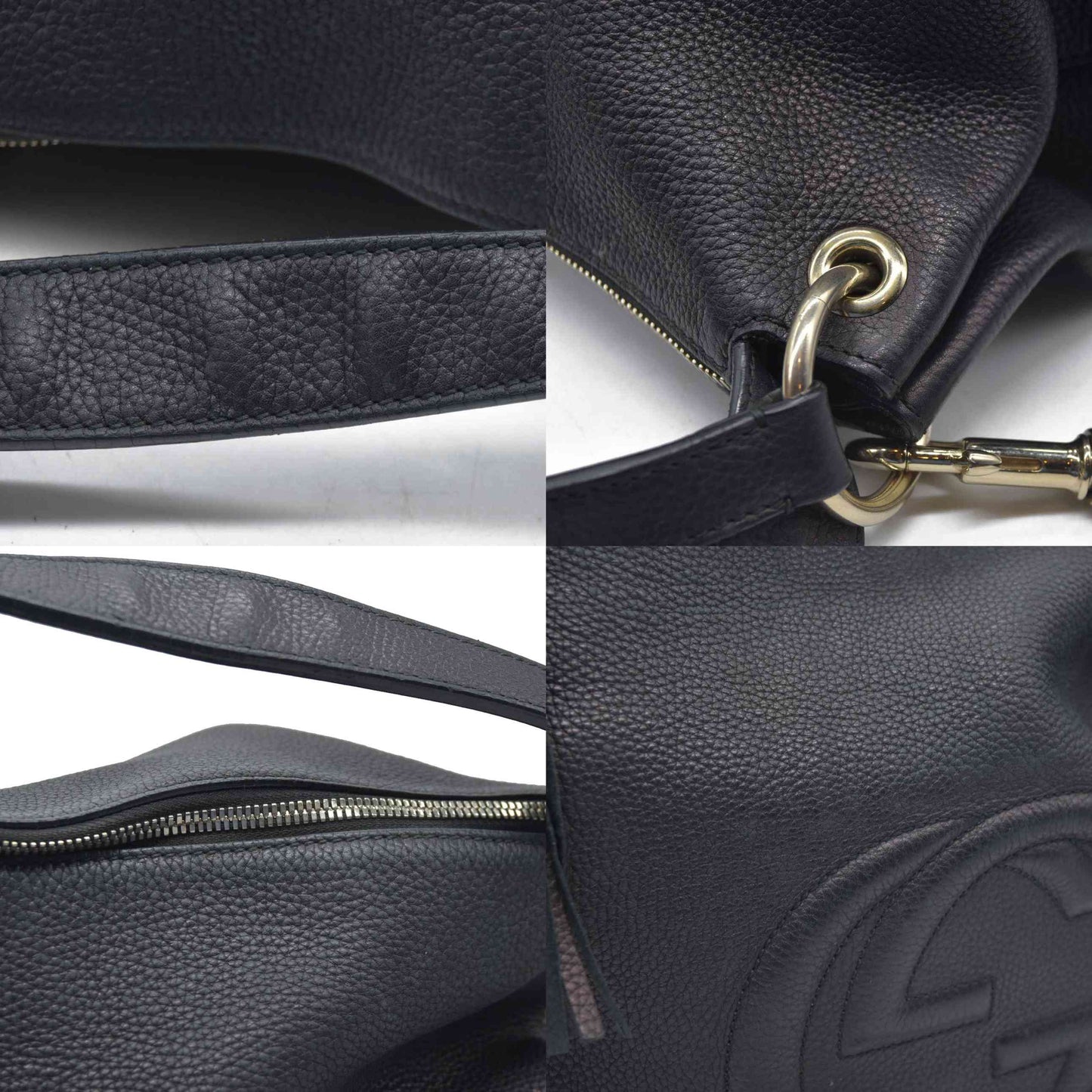$1980 Gucci Pebbled Calfskin Large Soho Hobo Black GG