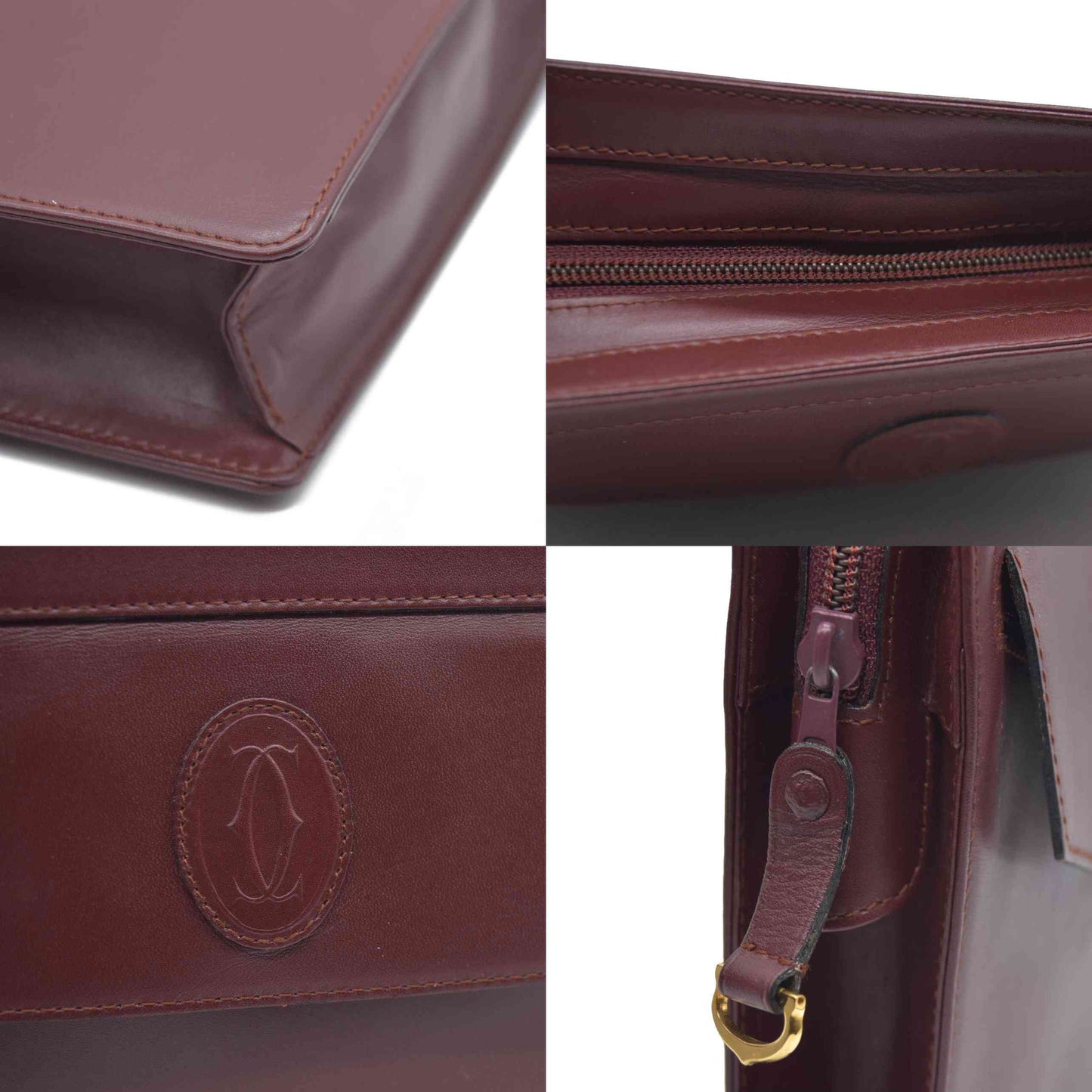 AUCTION CARTIER Must Line Clutch Bag Leather Bordeaux