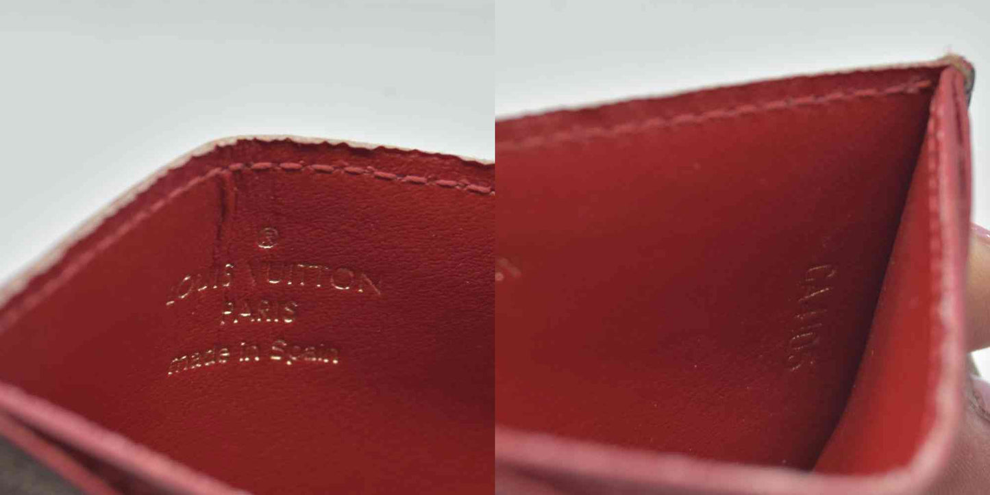 $430 2015 Louis Vuitton Damier Ebene Caissa Card Holder Cherry CONSIGNMENT CA4105