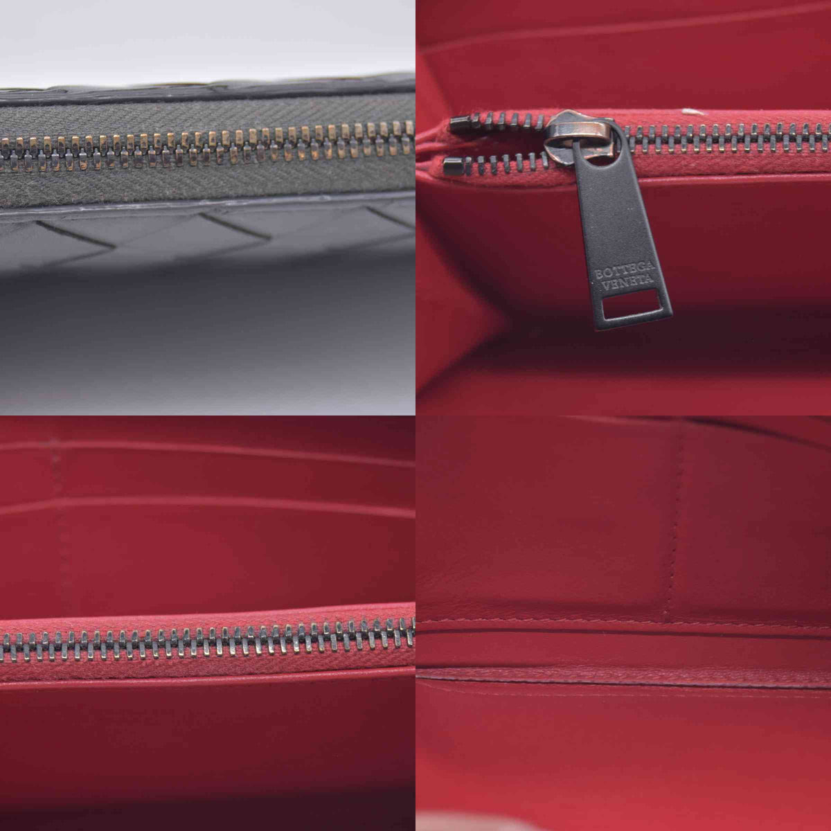 $1050 BOTTEGA VENETA Intrecciato Nappa Zip Around Wallet Grey Red CONSIGNMENT 10021175