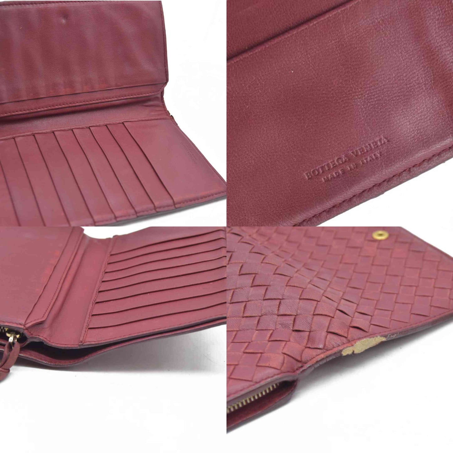 $1050 Bottega Veneta Intrecciato Lambskin Bifold Long Wallet Red