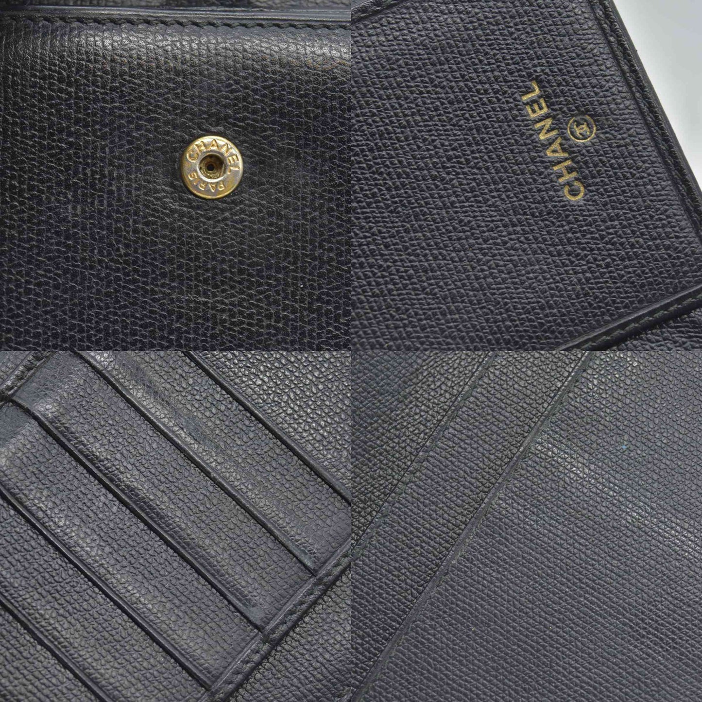 $925 2010 Chanel Grained Calfskin CC Button Long Wallet Black CONSIGNMENT