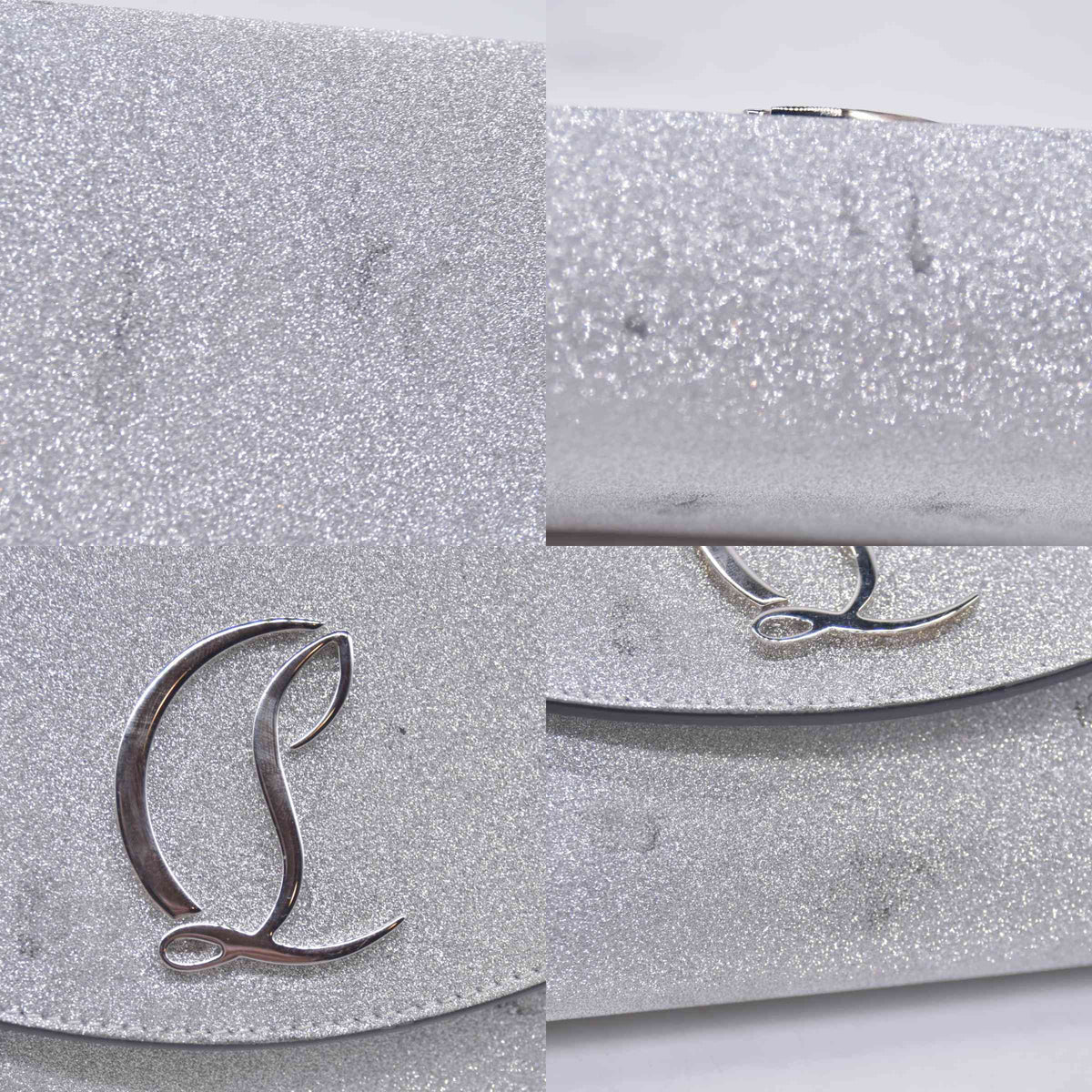 $1190 Christian Louboutin Glitter Calfskin Loubi54 Crossbody Clutch Silver 10021112