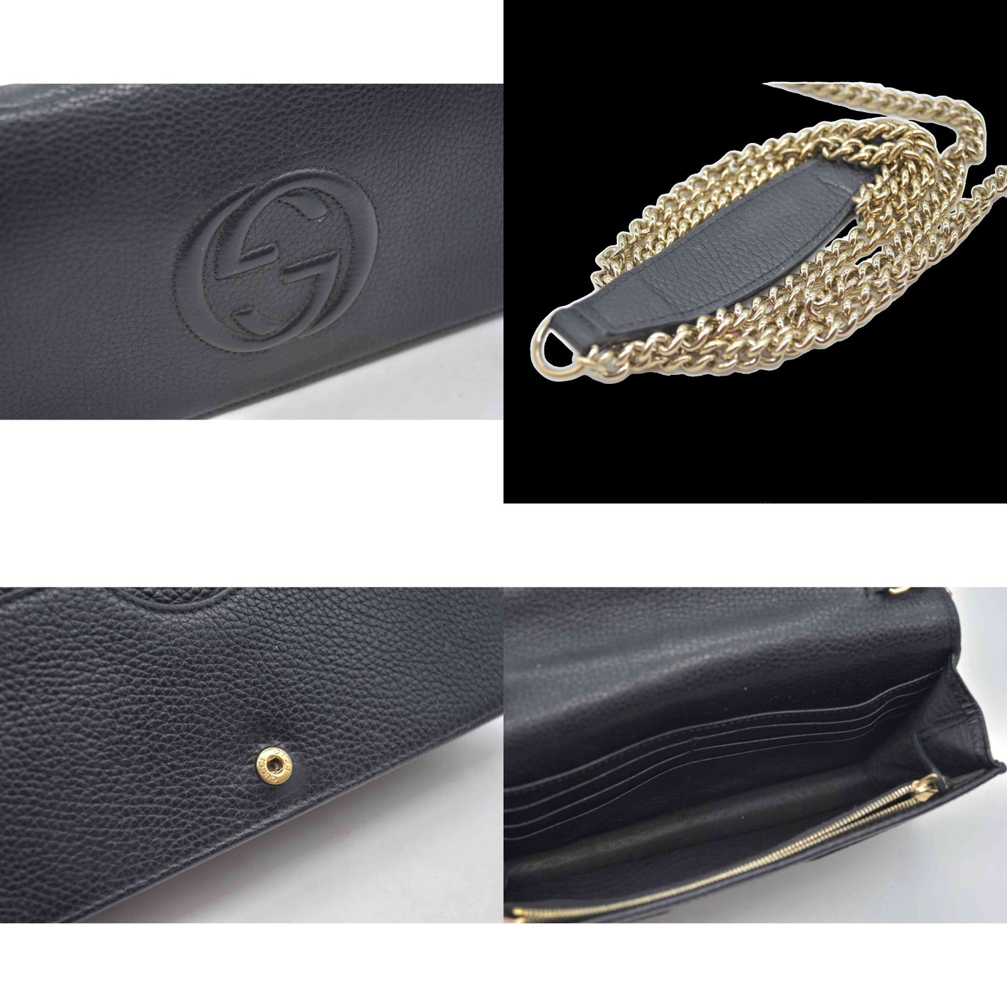 Gucci Pebbled Calfskin Soho Wallet On Chain Black