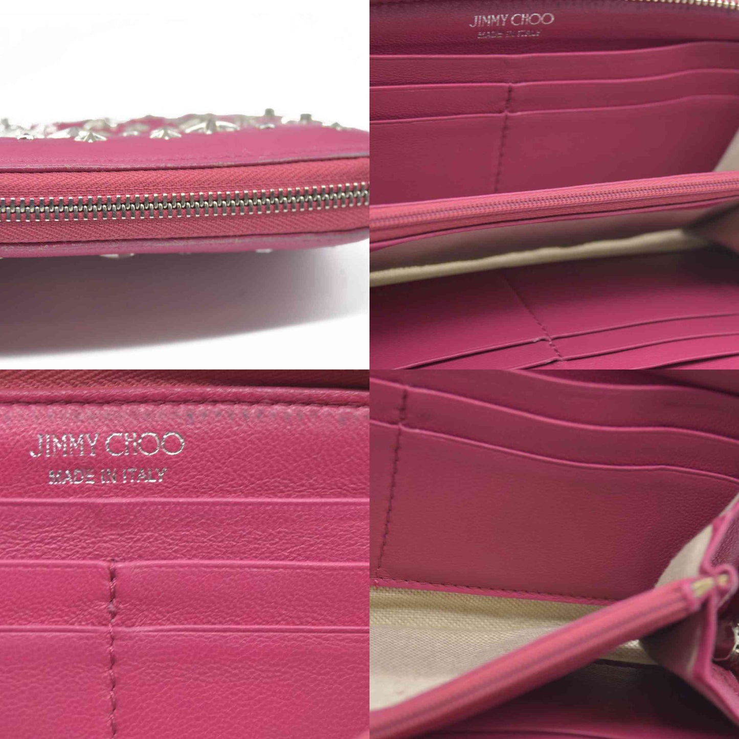 $825 Jimmy Choo Filipa Star-Studded Zip-Around Leather Wallet Pink