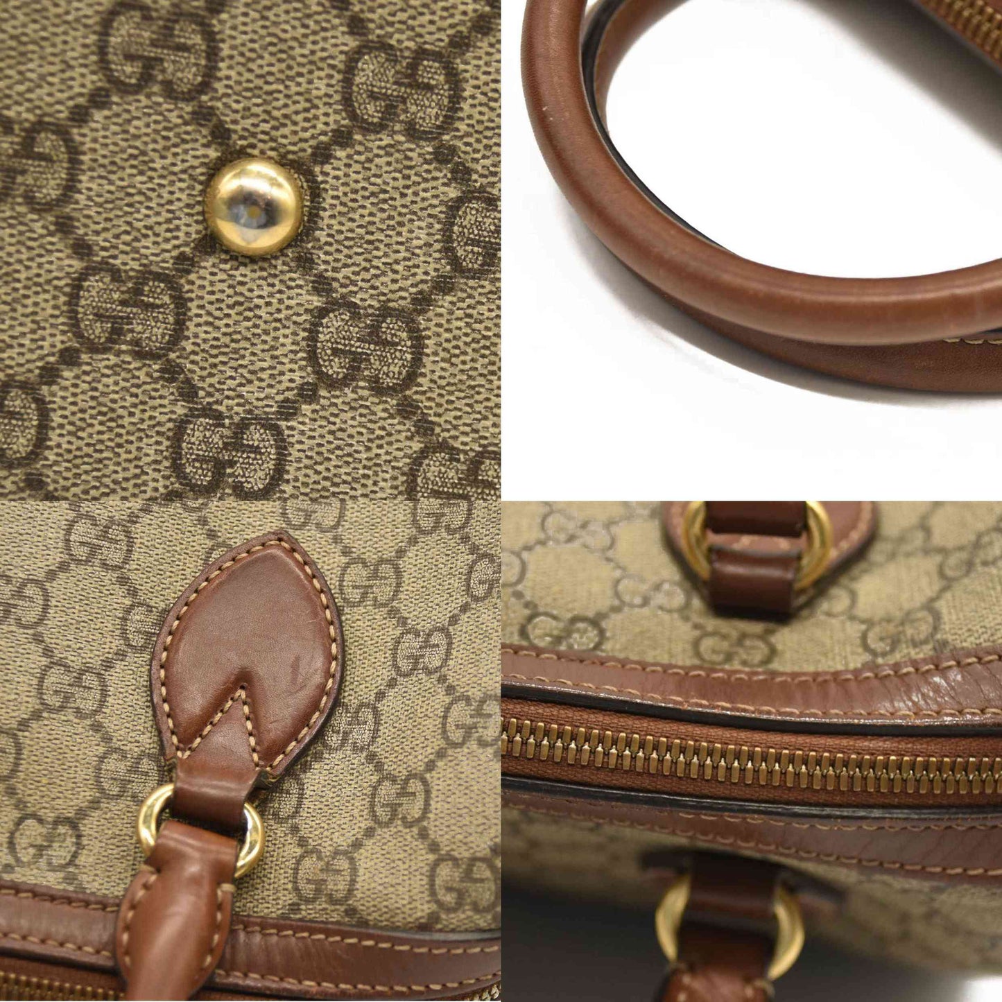 Gucci  GG Supreme Monogram Cuoio Toscano Small Boston Beige Ebony Cuir