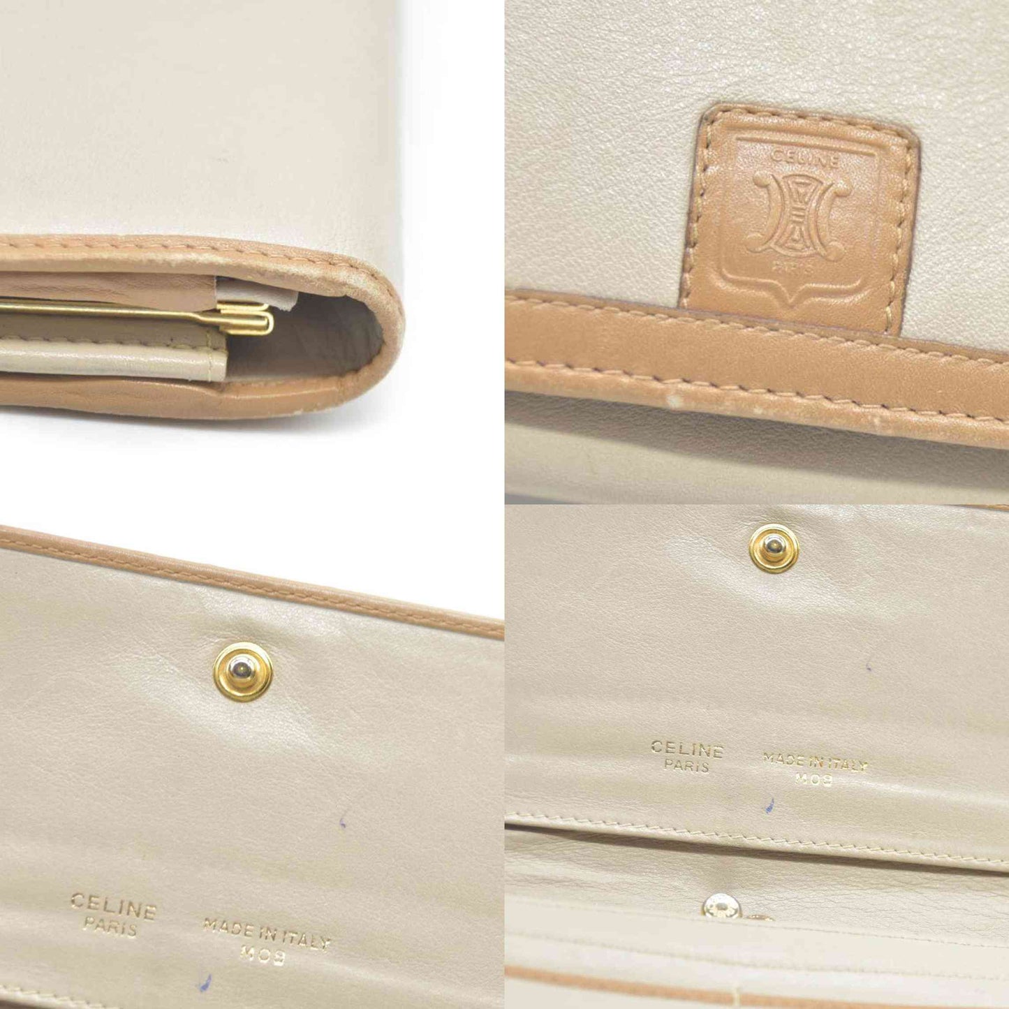 CELINE Macadam Leather Long Bifold Wallet Beige