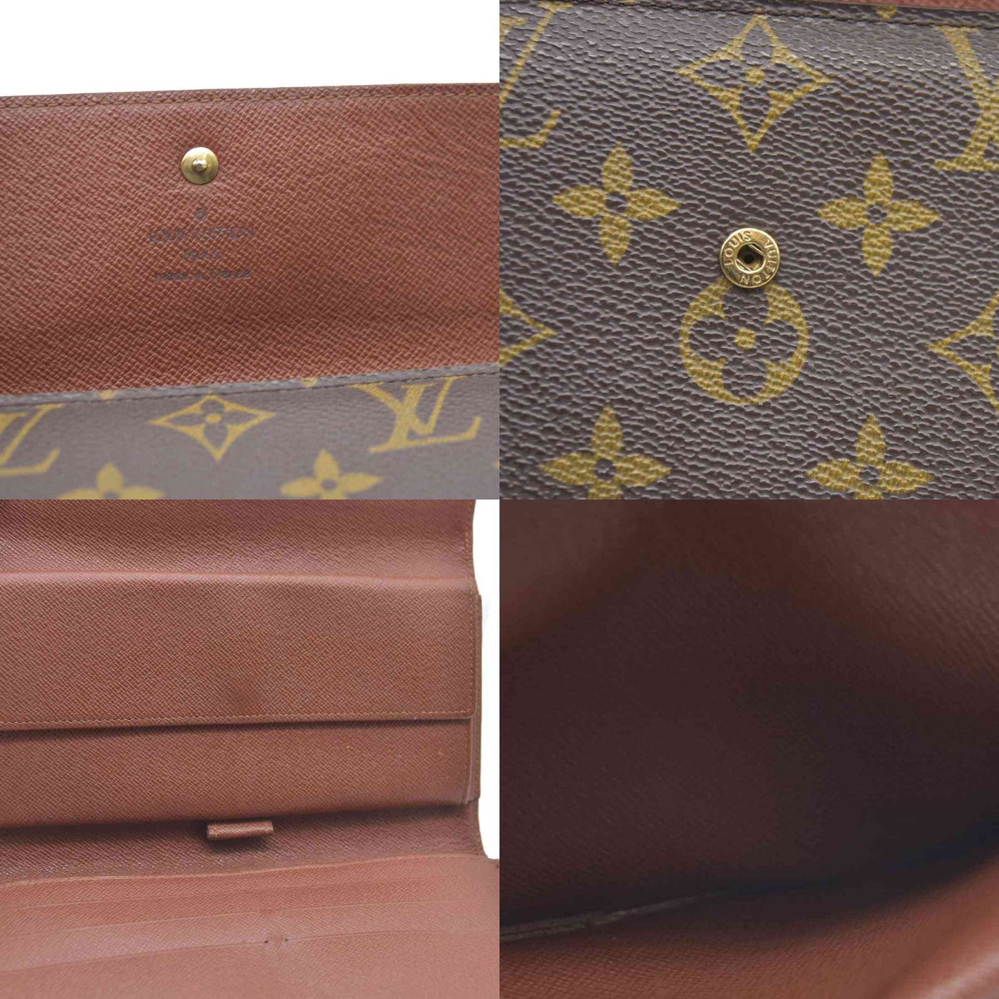 $725 Louis Vuitton Monogram Portefeiulle Sarah Long Trifold Wallet Brown TH0090