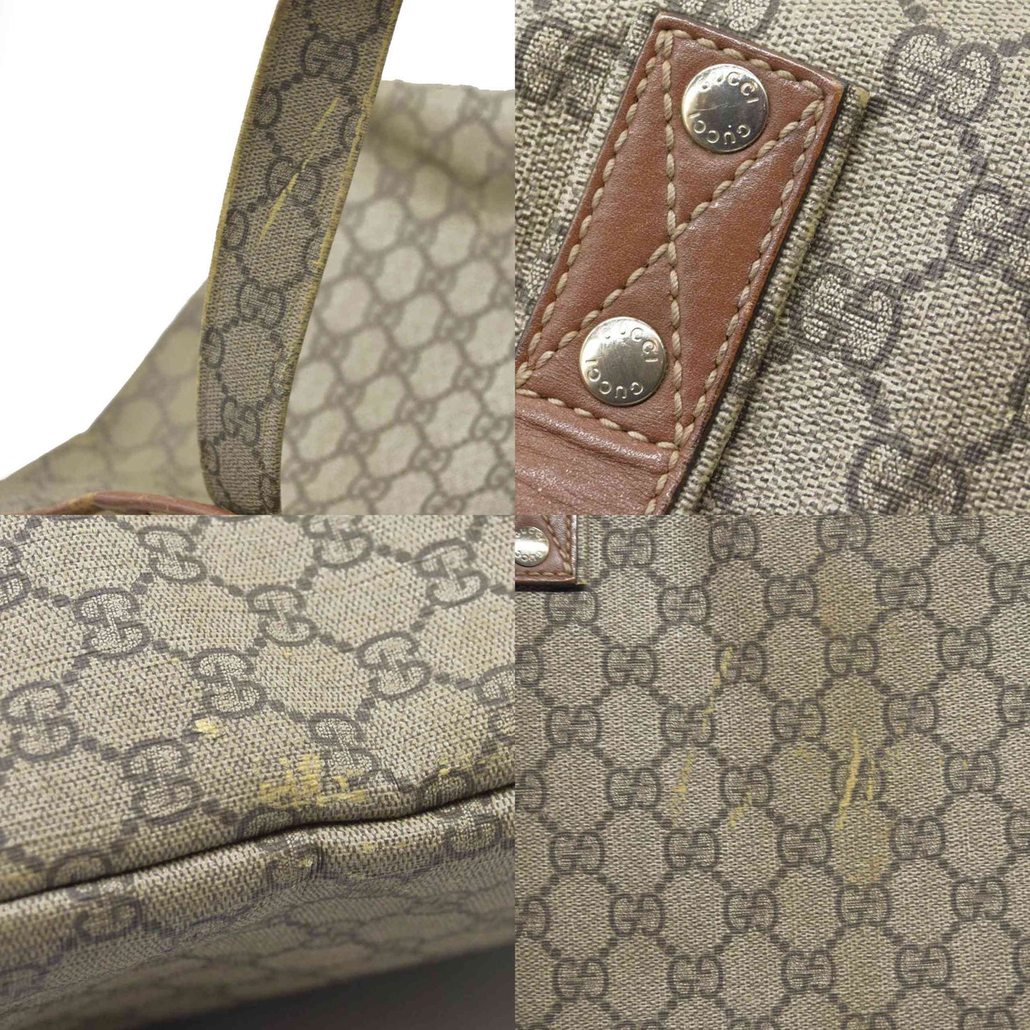 $1490 Gucci GG Plus Monogram Medium Signature Web Loop Tote Brown