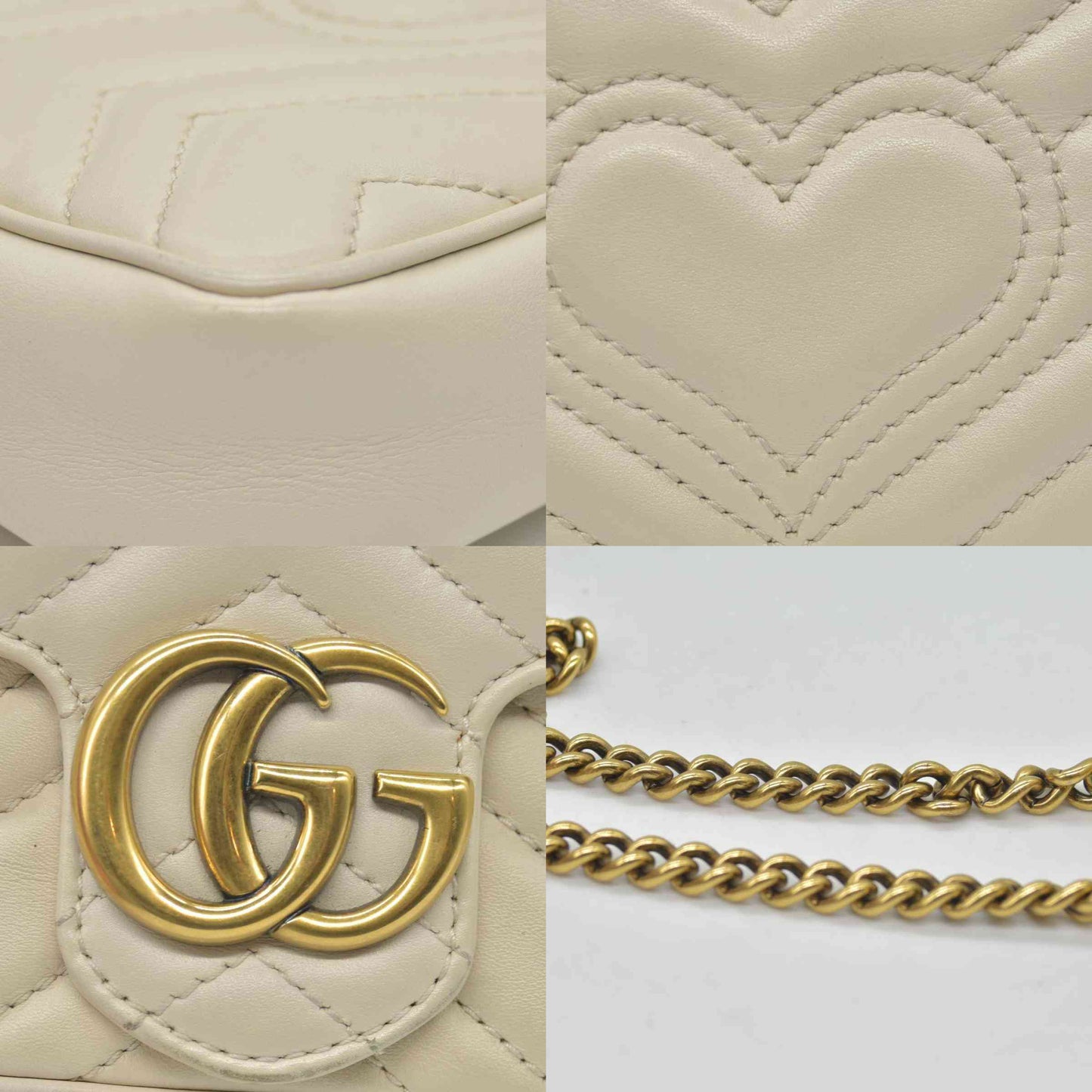 $1590 GUCCI GG Marmont Quilted Leather Super Mini Bag Cream
