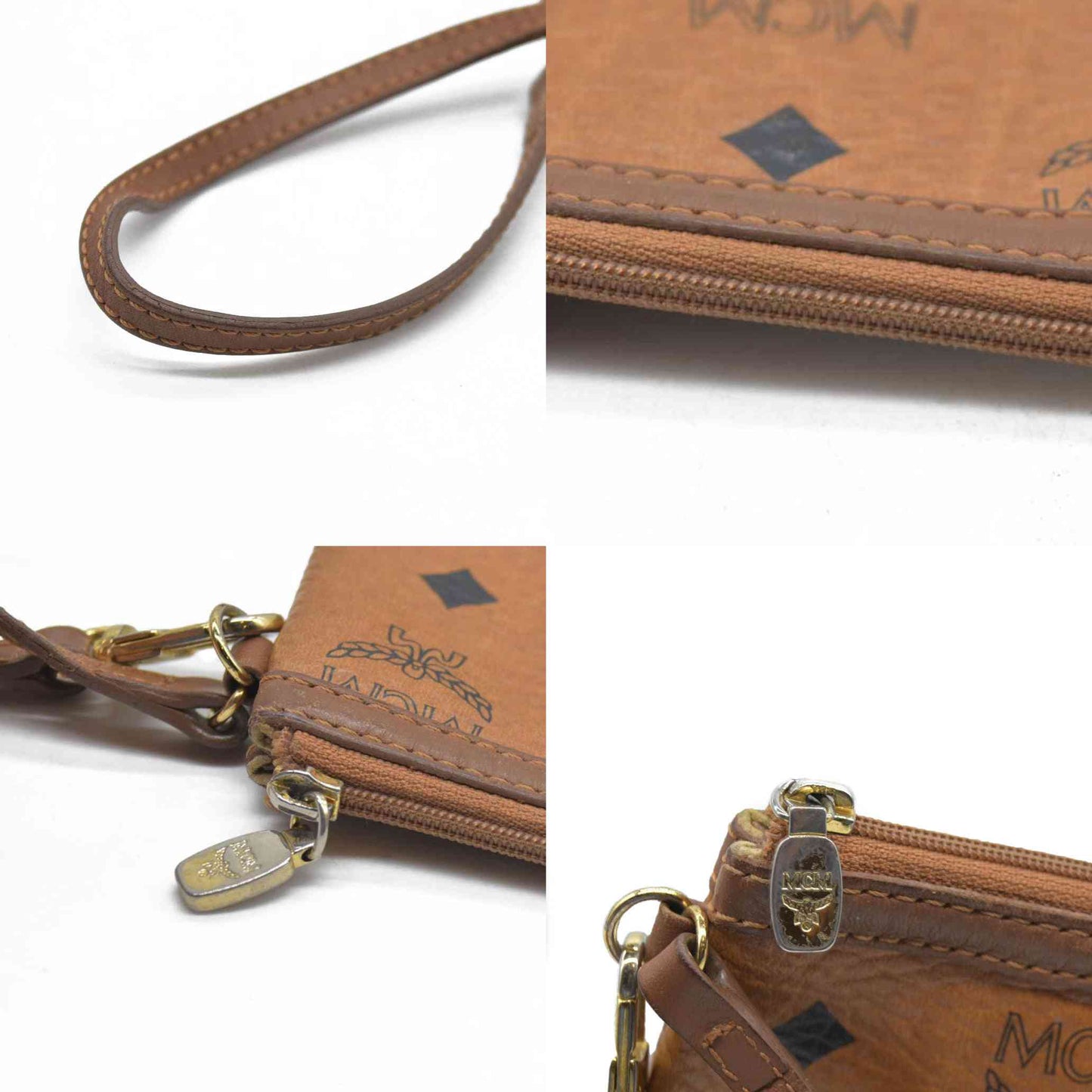 MCM Visetos Liz Shopper Tote Pouch Cognac Small