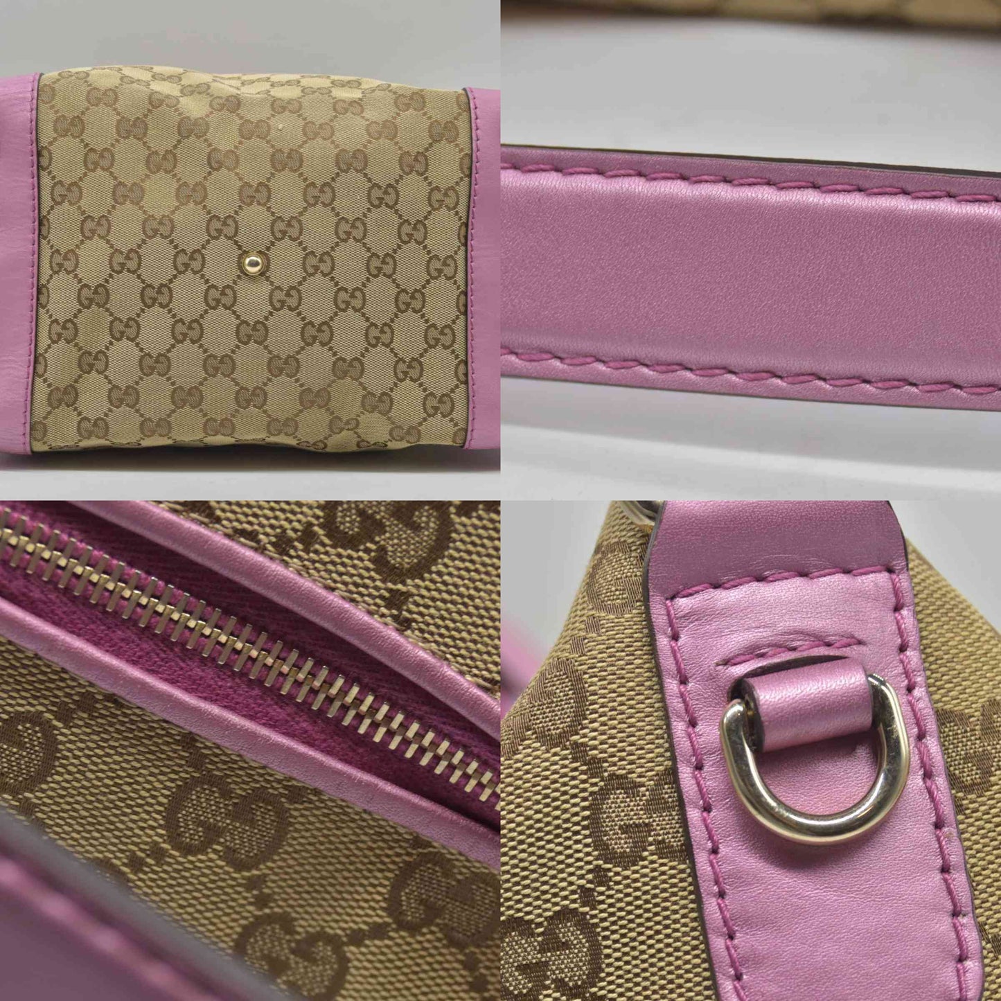 $1050 Gucci Beige Pink GG Canvas Heart-Bit Hobo Bag