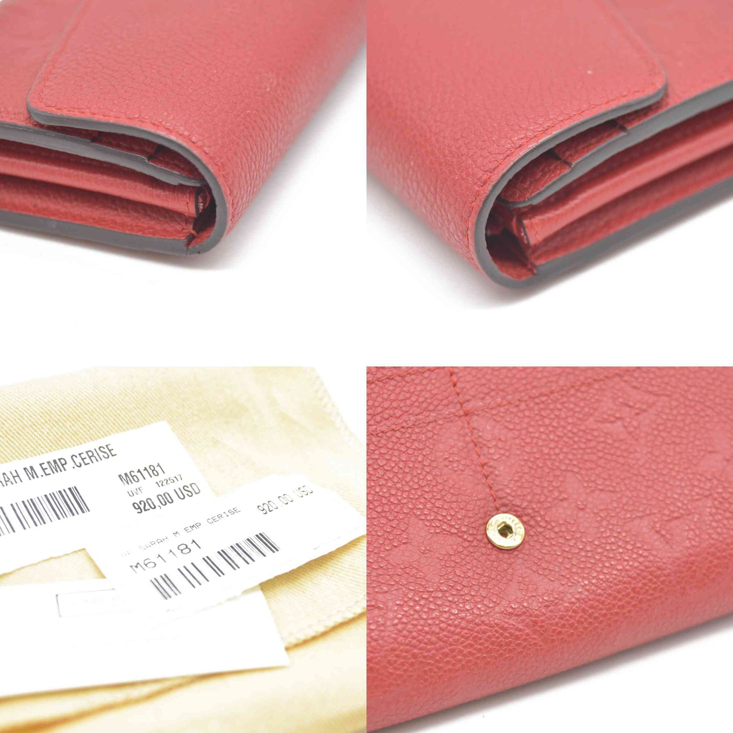 AUCTION $1030 Louis Vuitton  Empreinte Sarah Wallet NM Red Scarlet CA4167