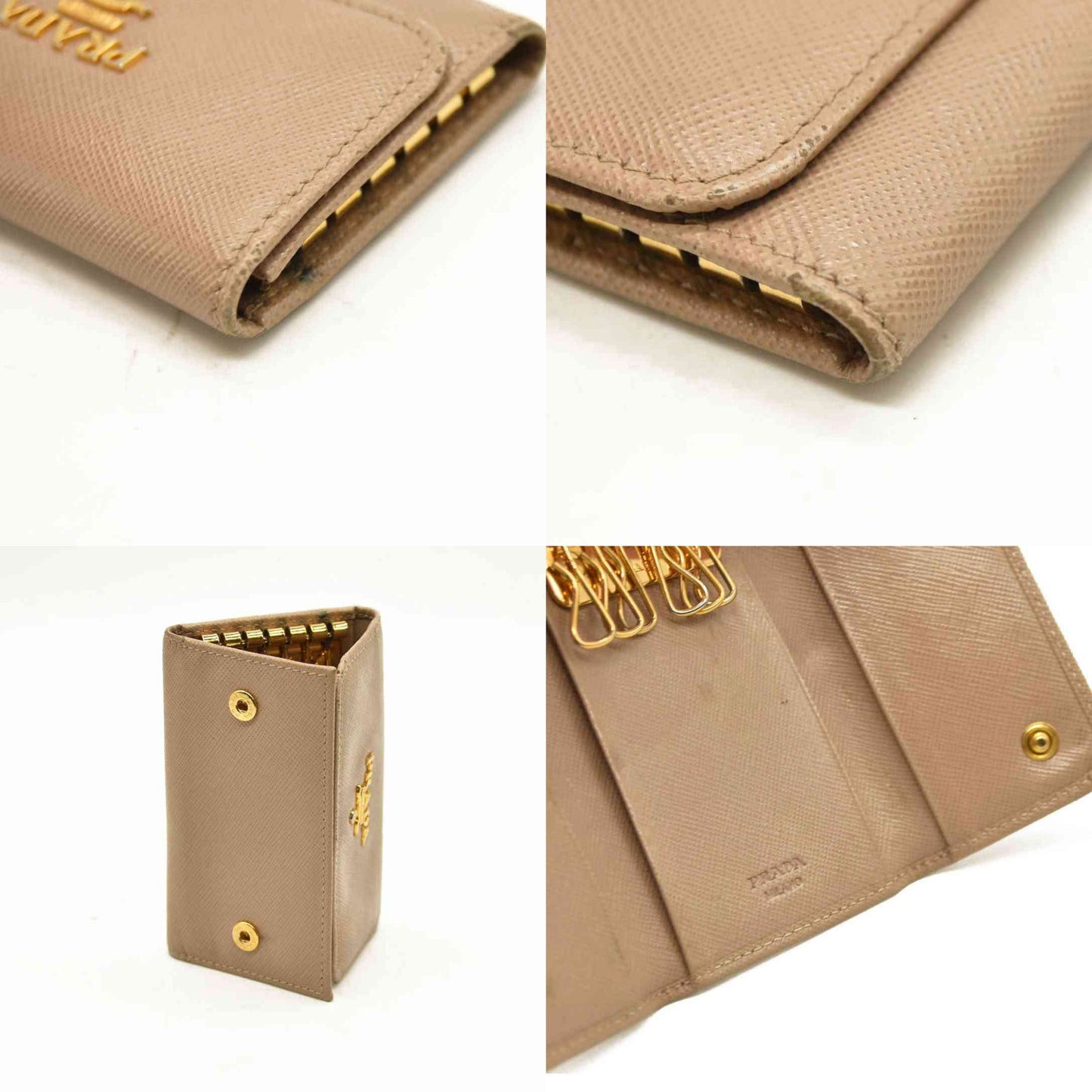 Prada  Saffiano 4 Key Holder Beige