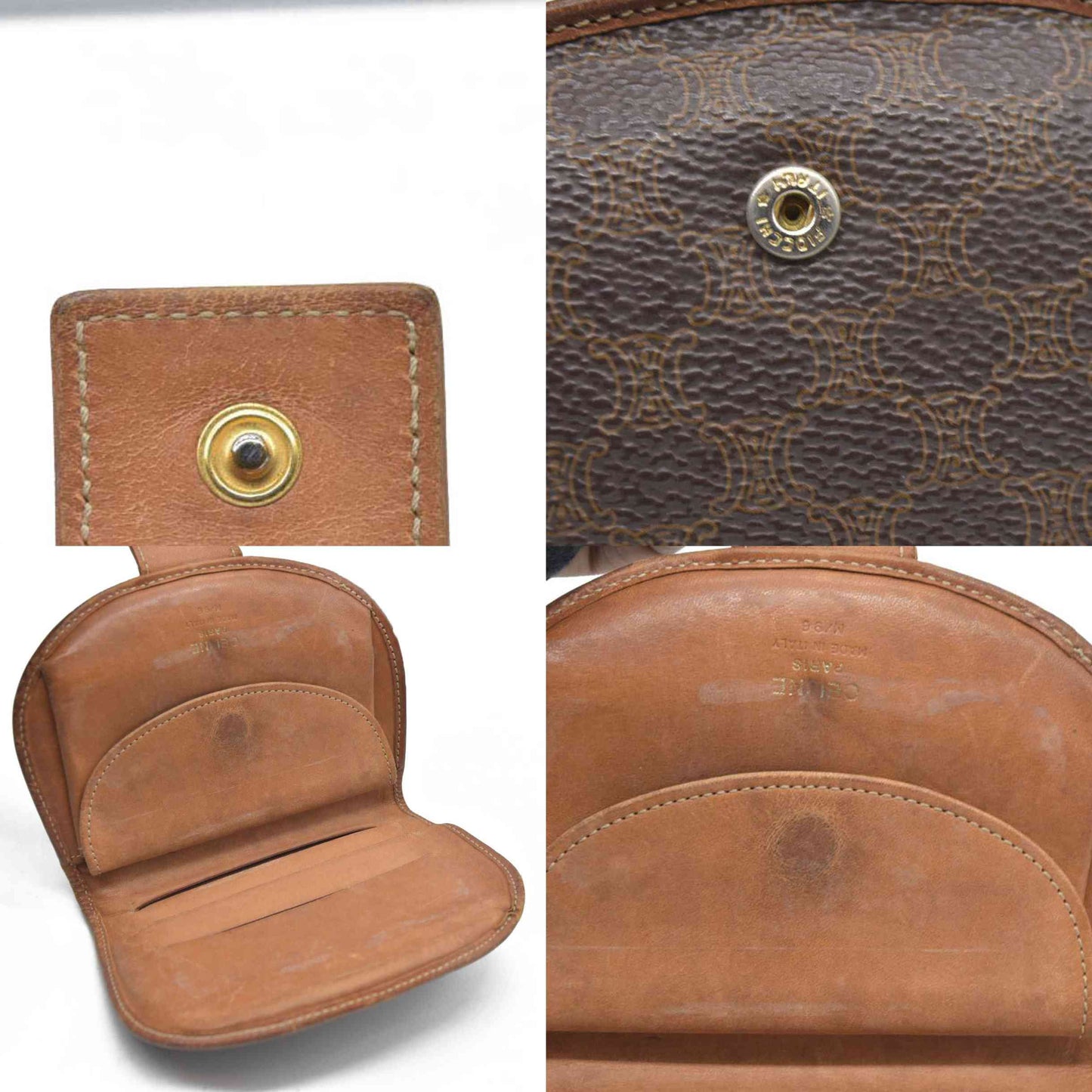 Celine Vintage Bifold Leather Brown Wallet Medium Folding Card Bill Horseshoe