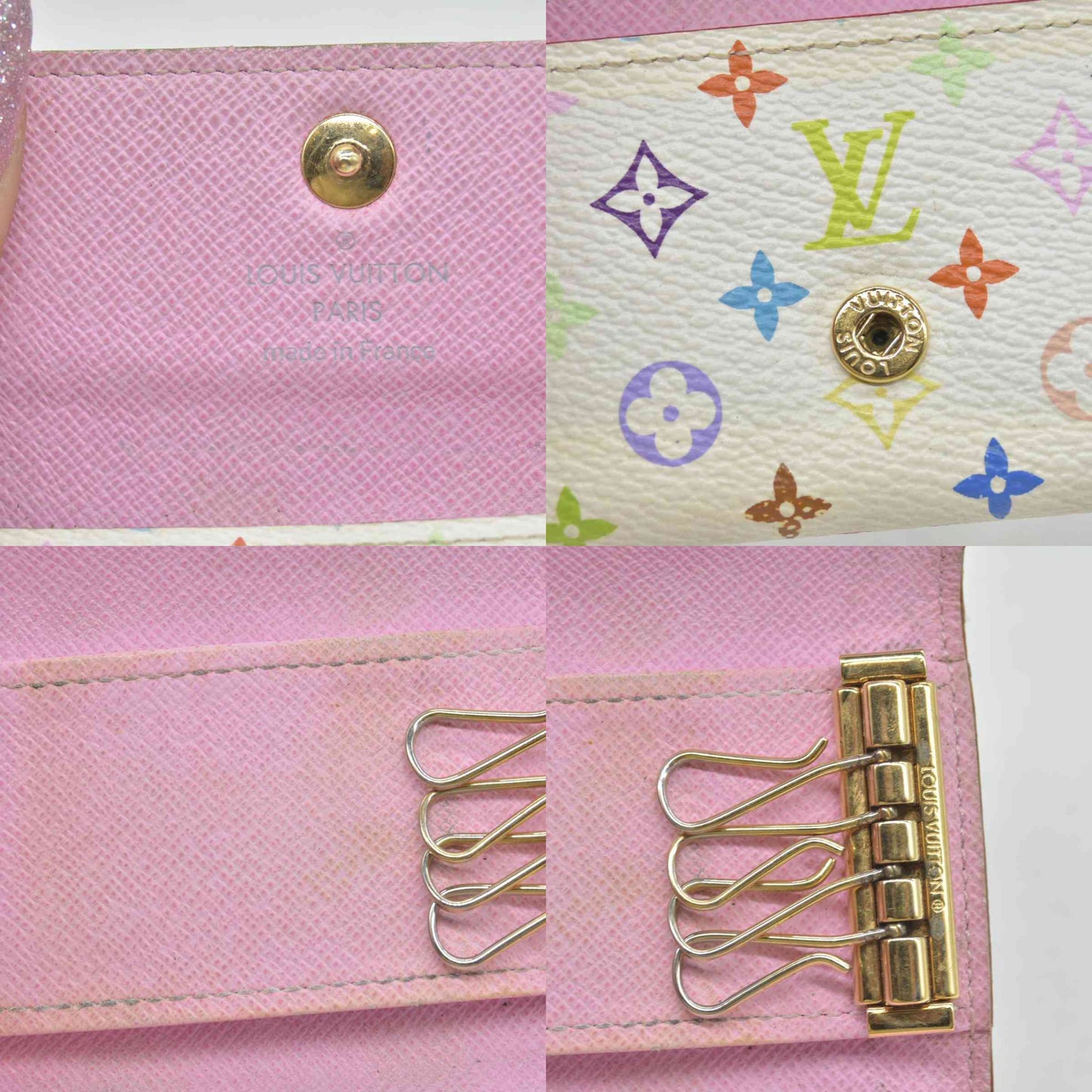 $345 2012 LOUIS VUITTON Monogram Multicolor Multicles 4 Key Holder White Litchi CT3102
