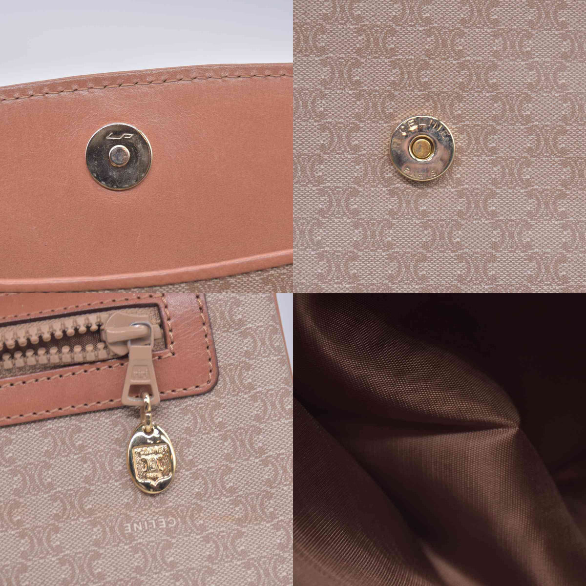 $1150 CELINE Macadam Coated Canvas Flap Clutch Shoulder Bag Tan CONSIGNMENT 10021233