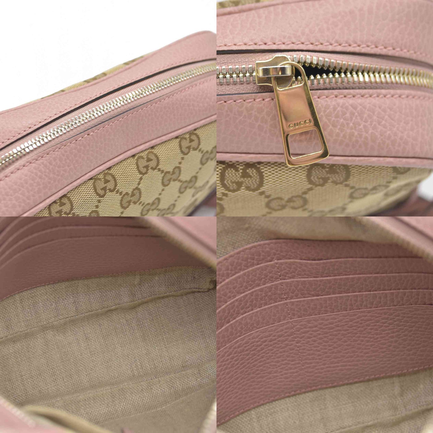 $1290 Gucci Monogram Mini Bree Messenger Bag Beige Soft Pink