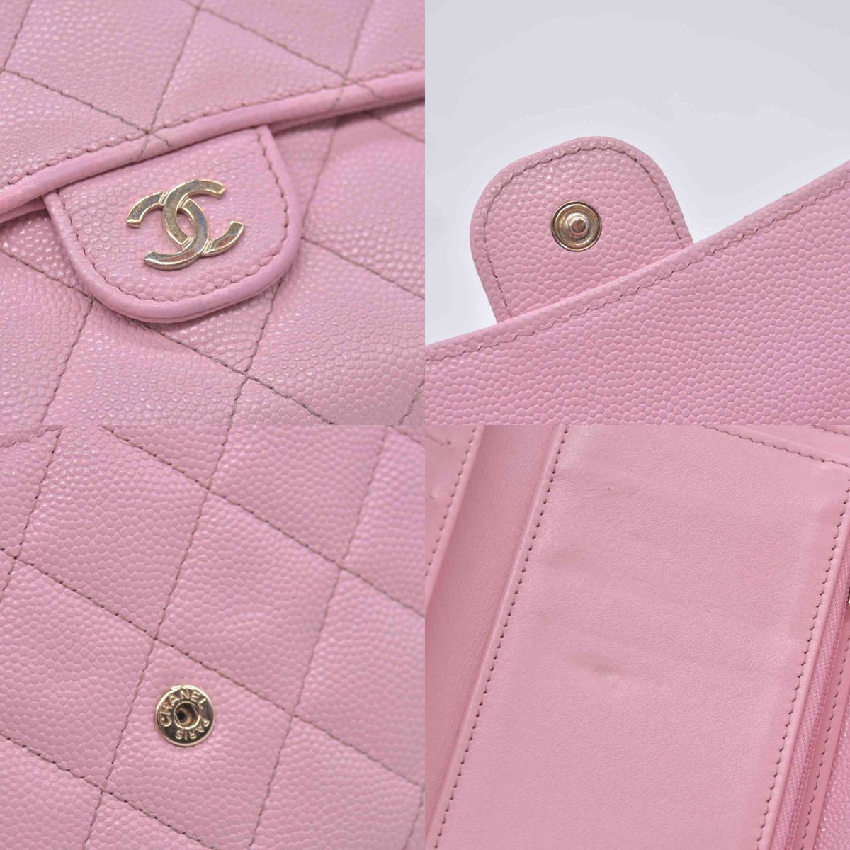 $1475 Chanel 2021-2022 Pink Quilted Caviar Leather Medium Flap Wallet 10021116
