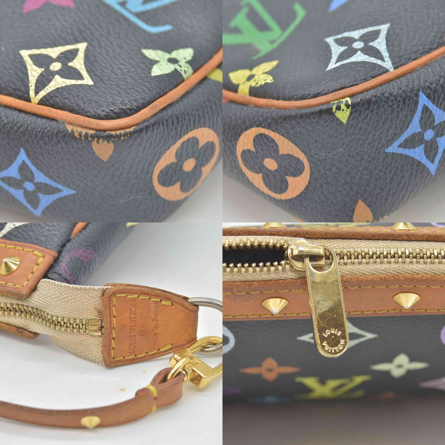 $1490 2003 Louis Vuitton Monogram Multicolor Pochette Accessories Black SL0093