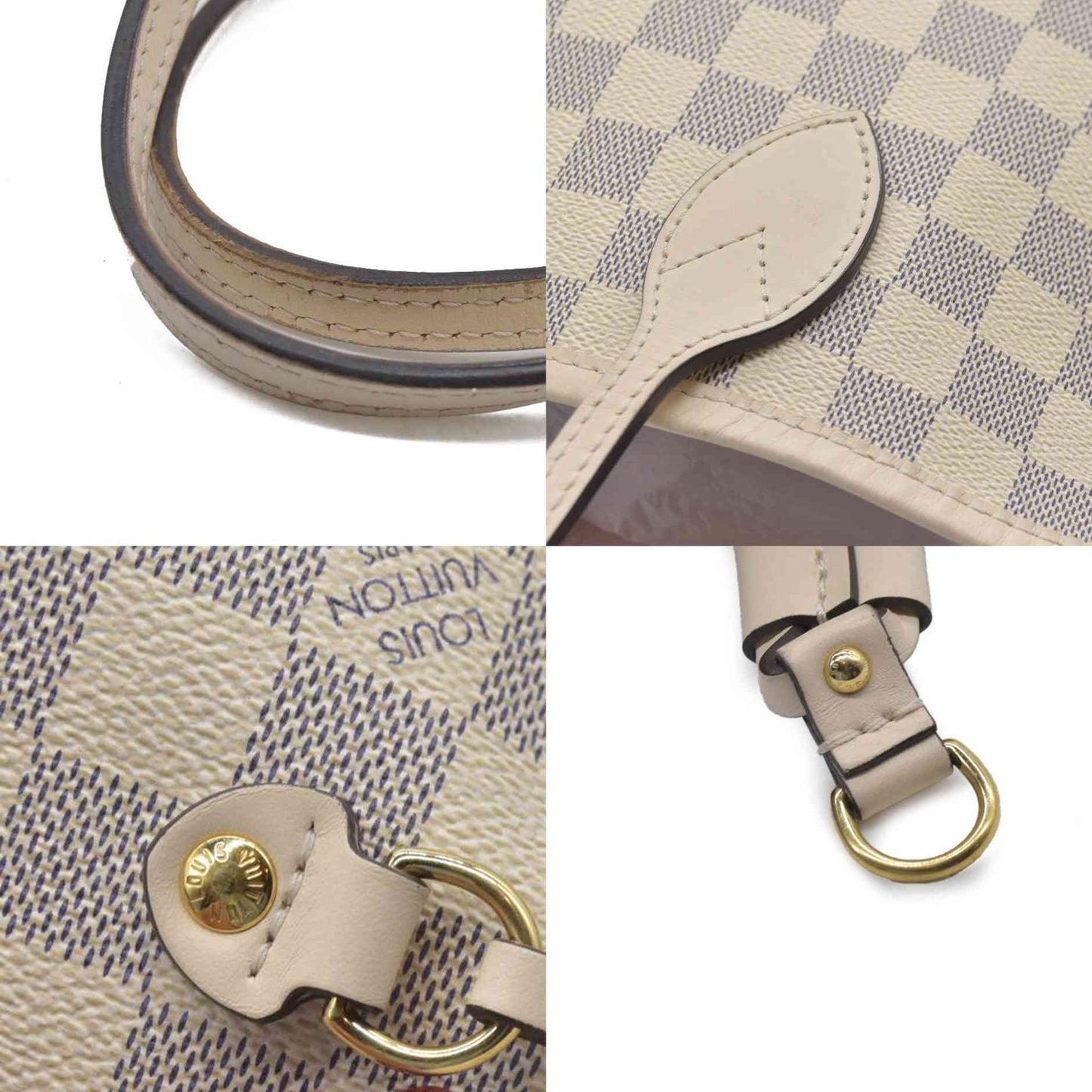 $2600 Louis Vuitton Damier Azur Bandouliere Neverfull MM Rose Ballerine Braided Strap White Leather