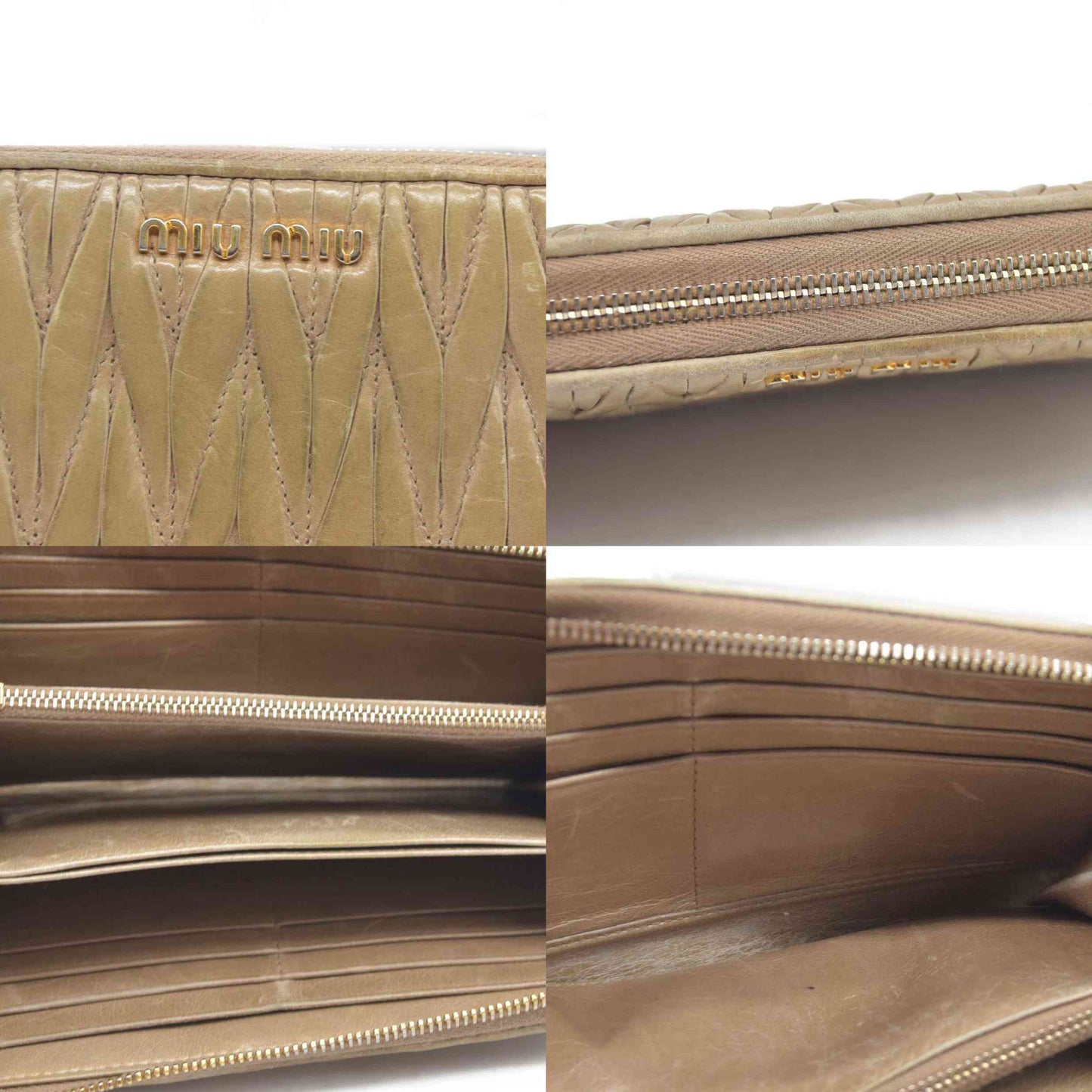 MIU MIU Materasse Leather Zip Around Long Wallet Beige