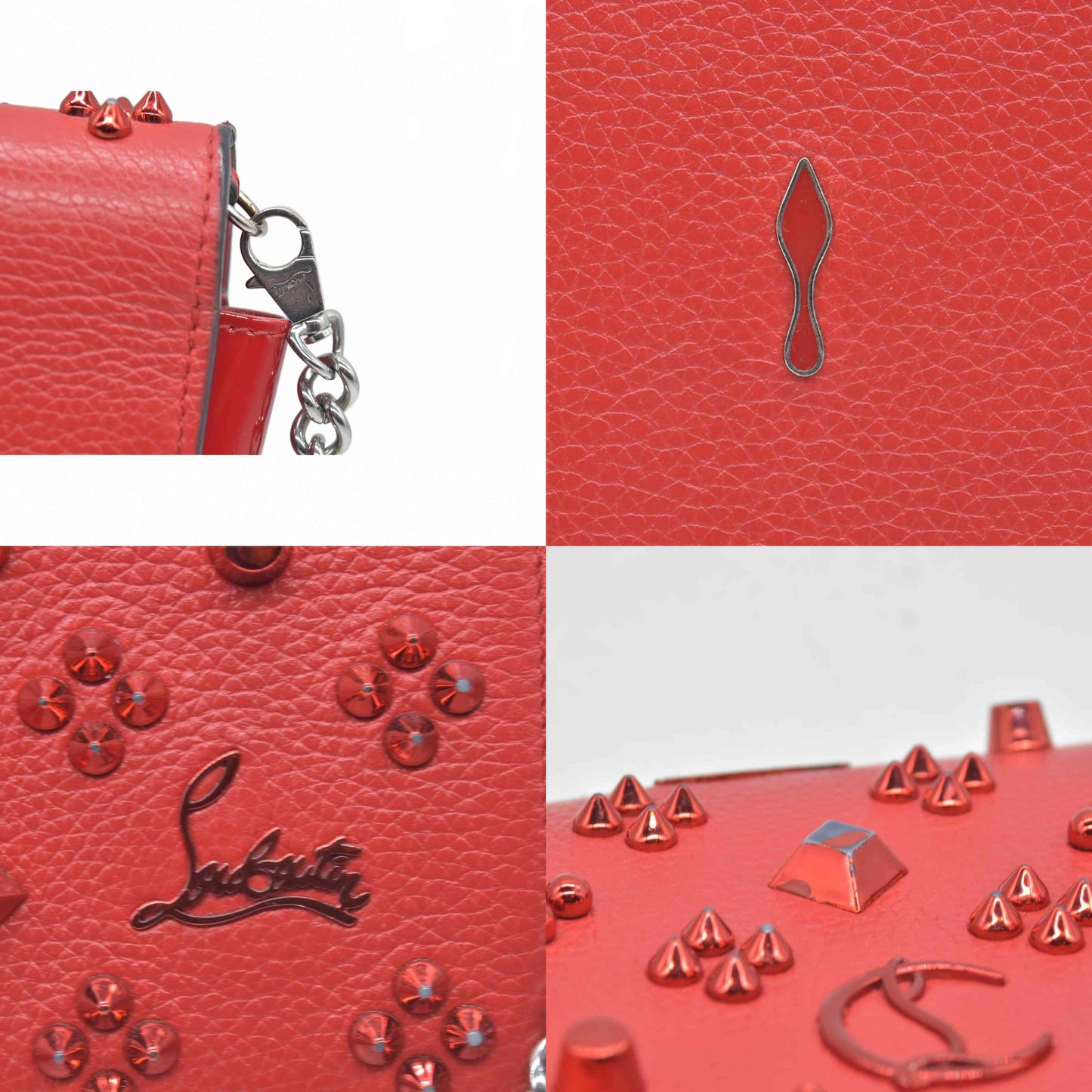 $1590 Christian Louboutin Calfskin Spikes Loubinthesky Paloma Clutch Red