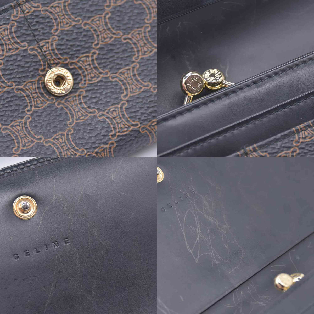 $650 CELINE Macadam Triomphe Canvas Kisslock Long Wallet Dark Brown CONSIGNMENT 10021203