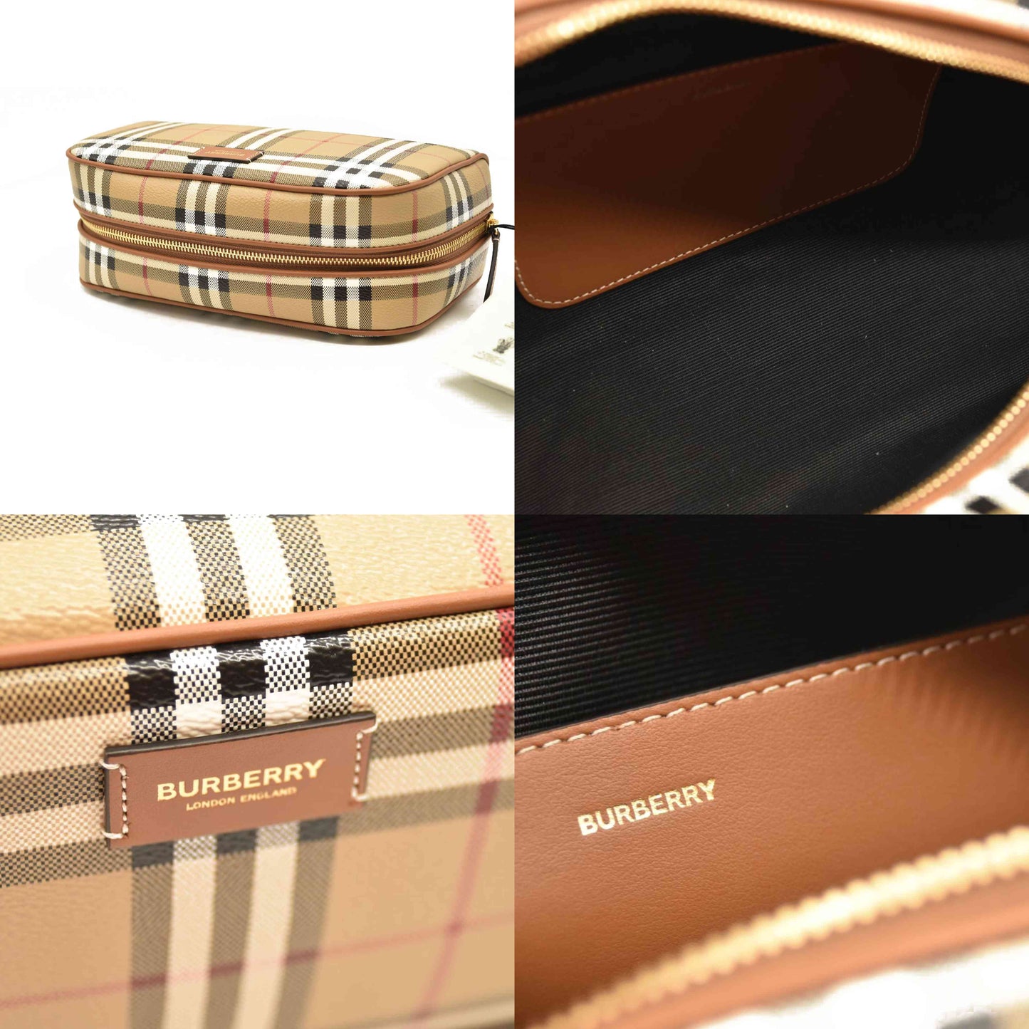 BURBERRY Beige Check Medium Cosmetic Travel Pouch