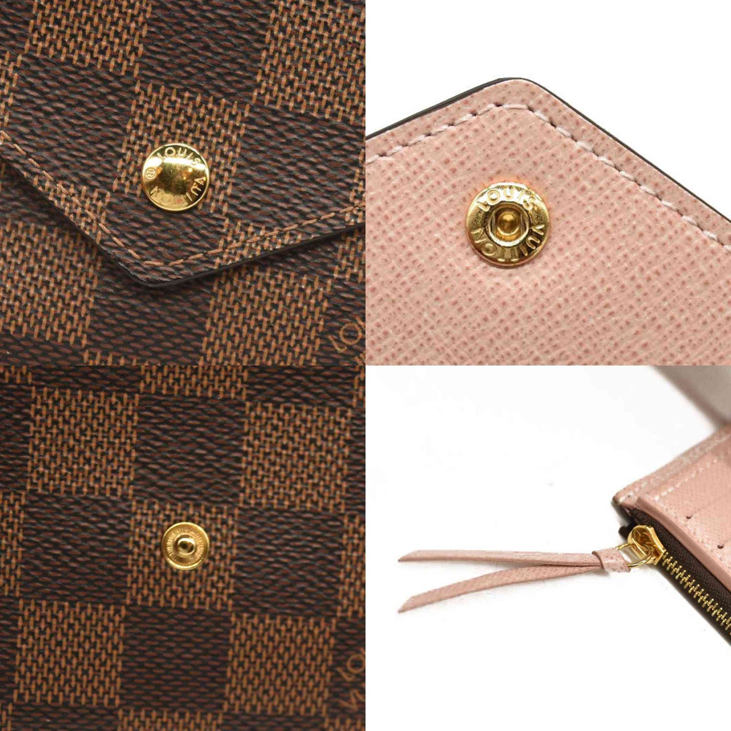 Louis Vuitton  Damier Ebene Victorine Wallet Rose Ballerine RFID