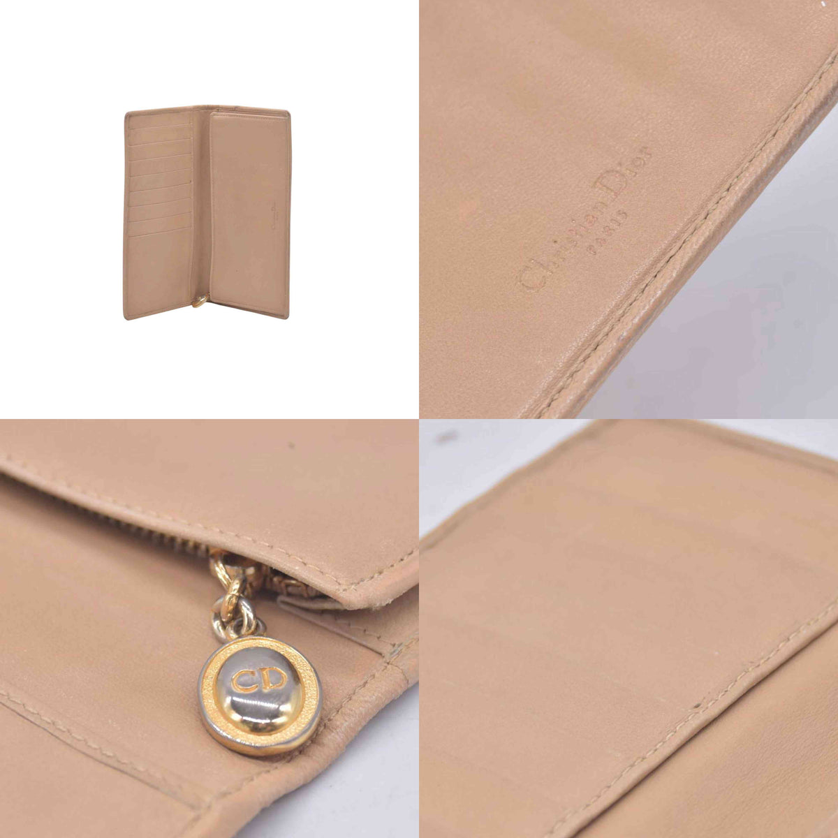$720 CHRISTIAN DIOR Cannage Lambskin Bifold Long Wallet Beige CONSIGNMENT 10021230