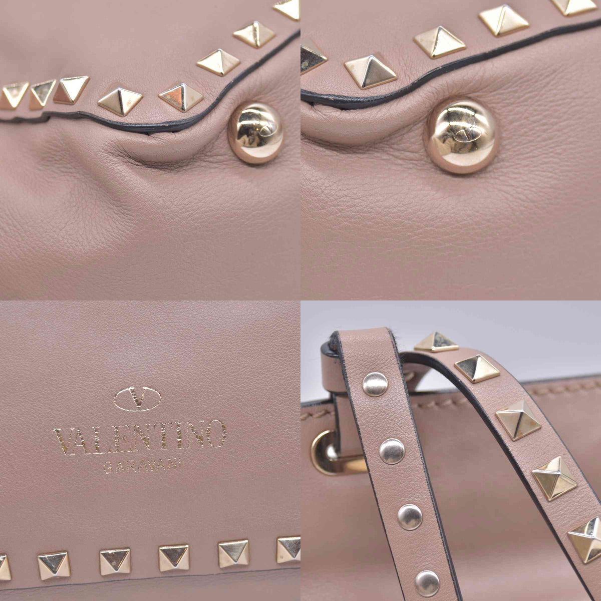 $2450 Valentino Rockstud Top Handle Smalll Shoulder Bag Beige 10021132