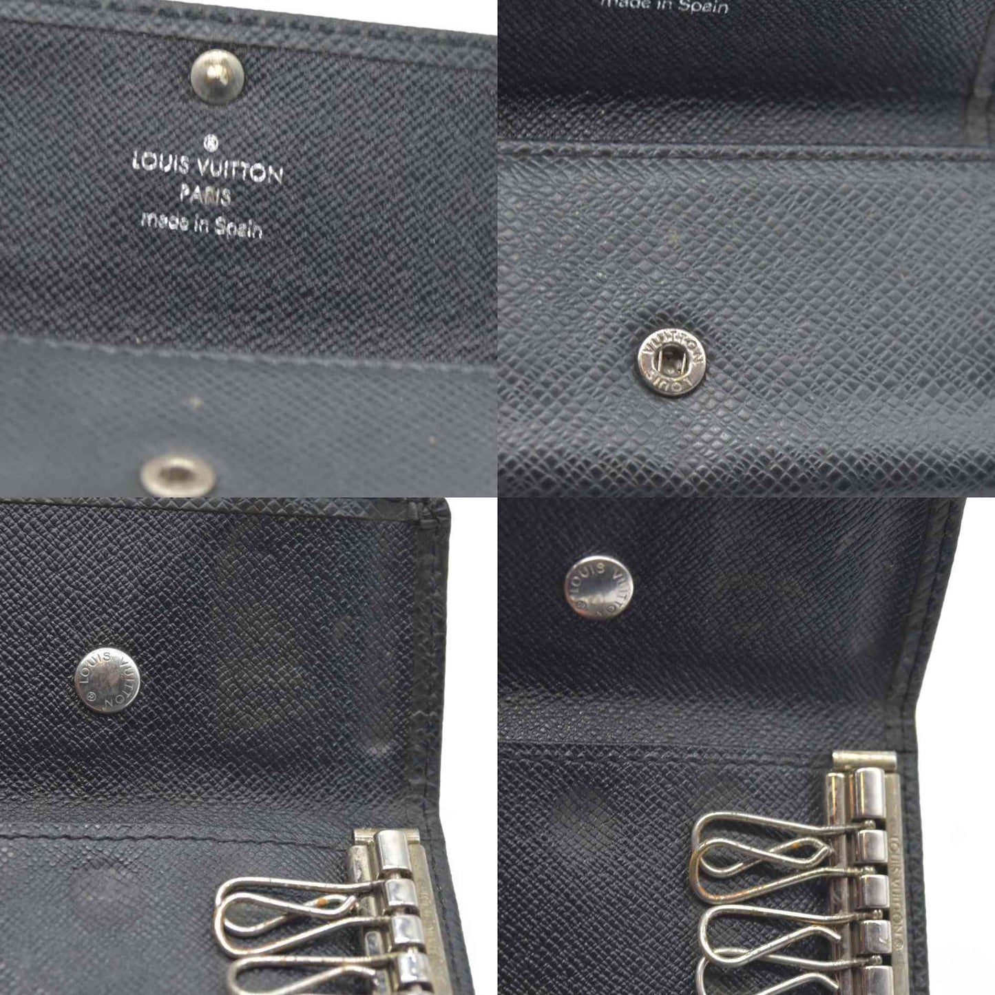 $345 Louis Vuitton Taiga Leather Multicles 4 Ring Key Case Ardoise CA1025