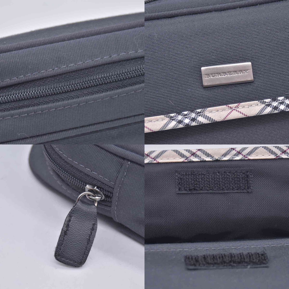 $380 BURBERRY Canvas Plaid Trim Flap Pocket Cosmetic Case Black CONSIGNMENT 10021231