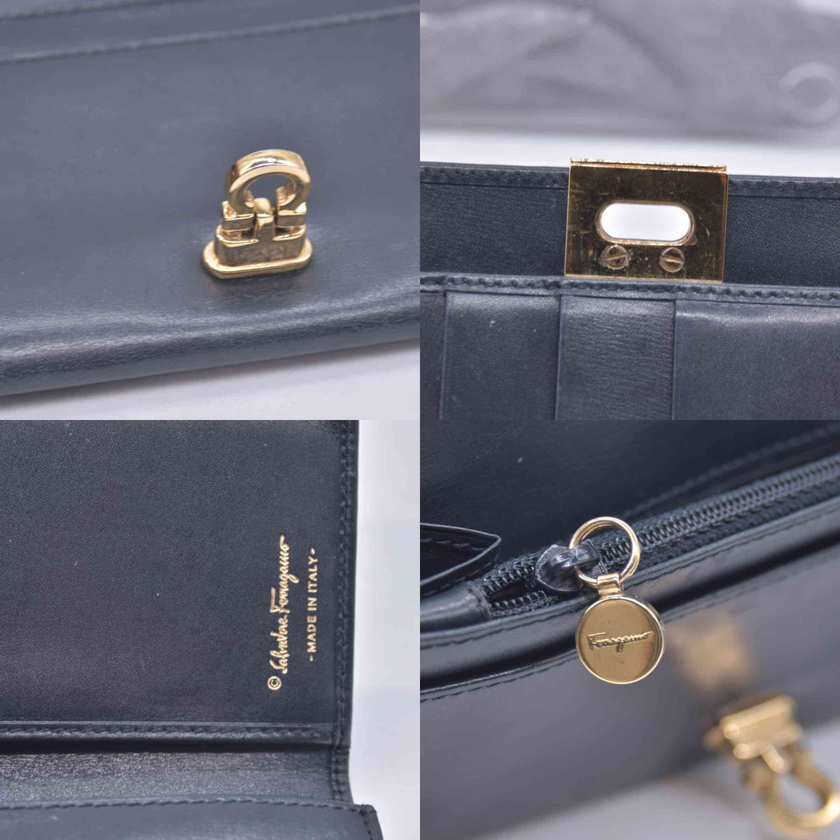 $795 Salvatore Ferragamo Gancini Continental Wallet Black CONSIGNMENT 10020955