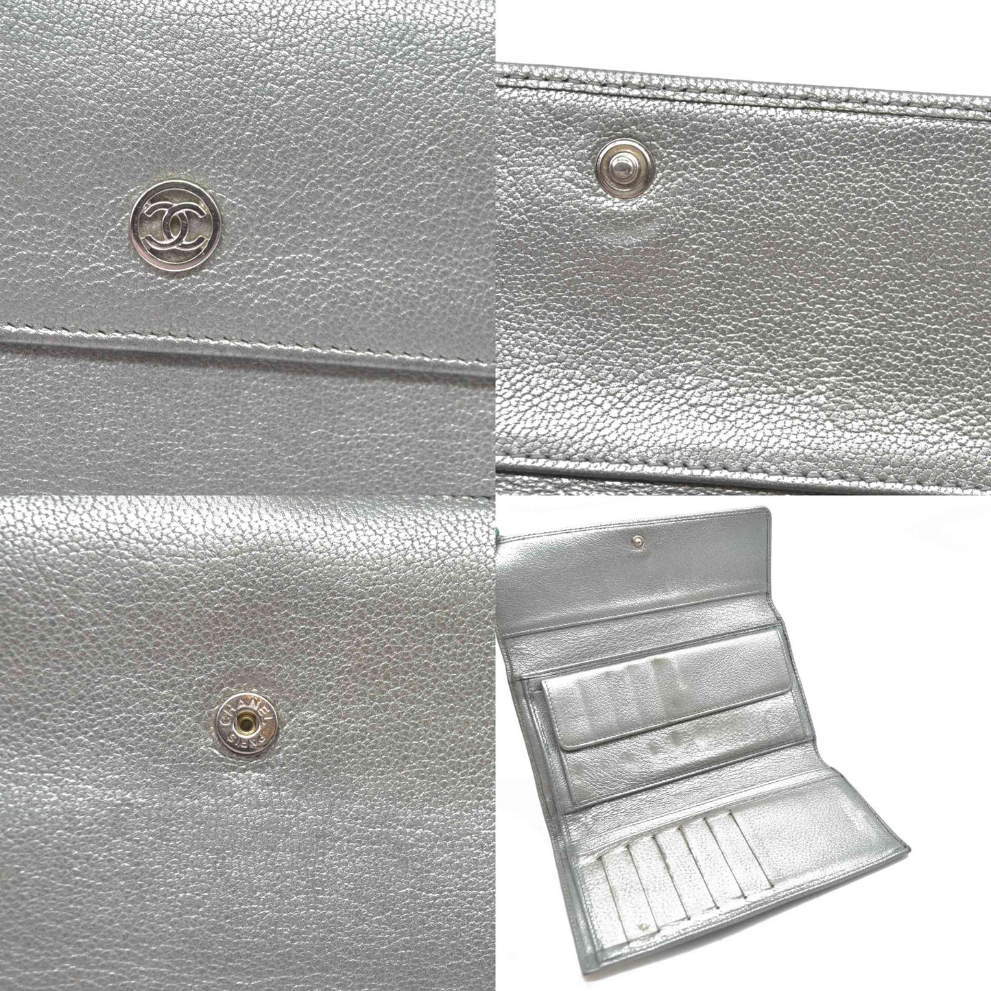 Chanel Metallic Silver Leather CC Flap Long Wallet