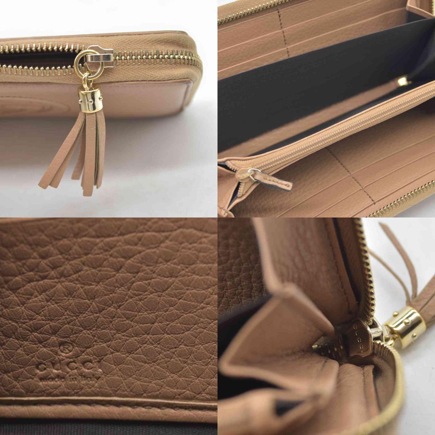 $660 Gucci Calfskin Soho Zip Around Wallet Beige Smooth