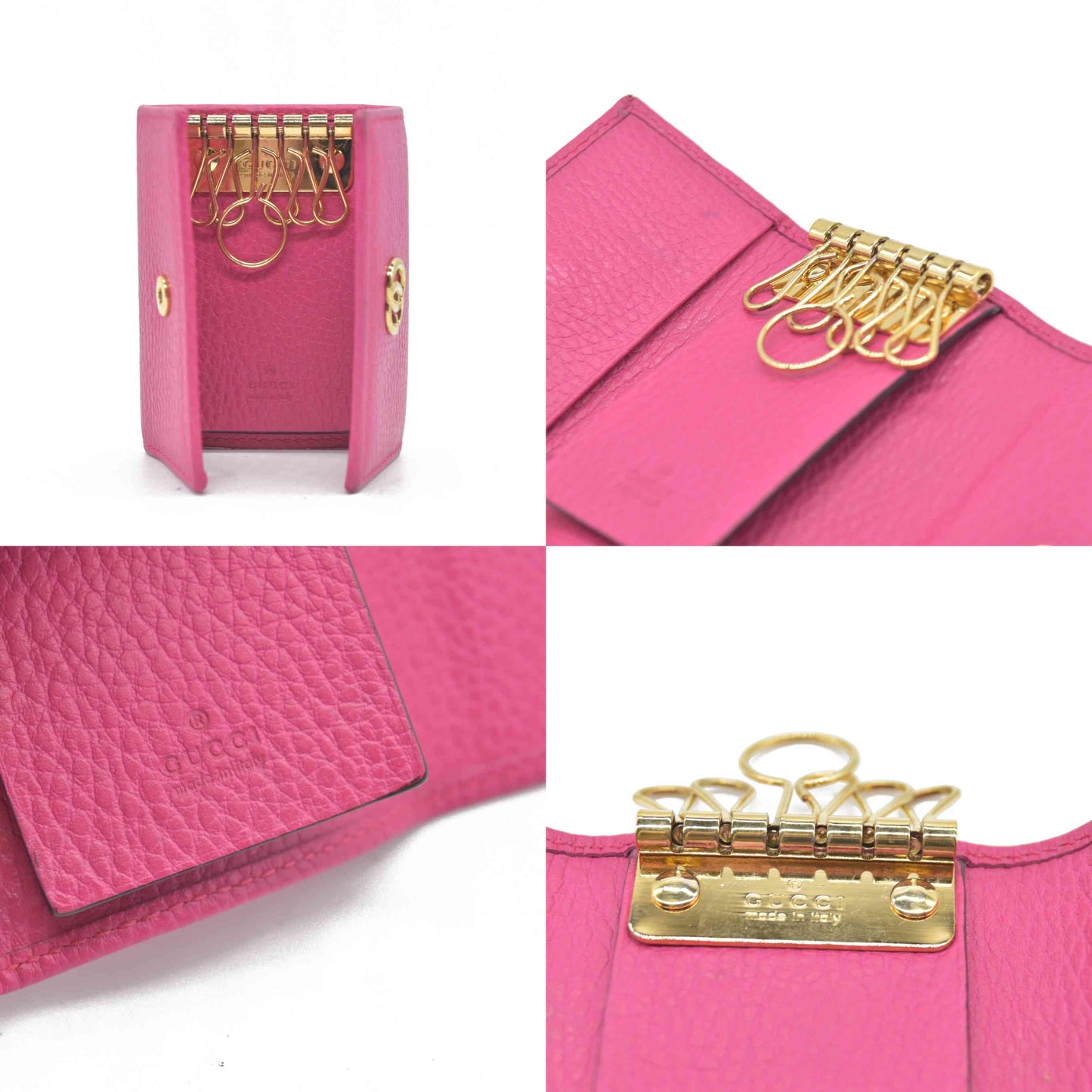 $480 Gucci Dollar Calfskin GG Marmont 6 Key Holder Pink CONSIGNMENT