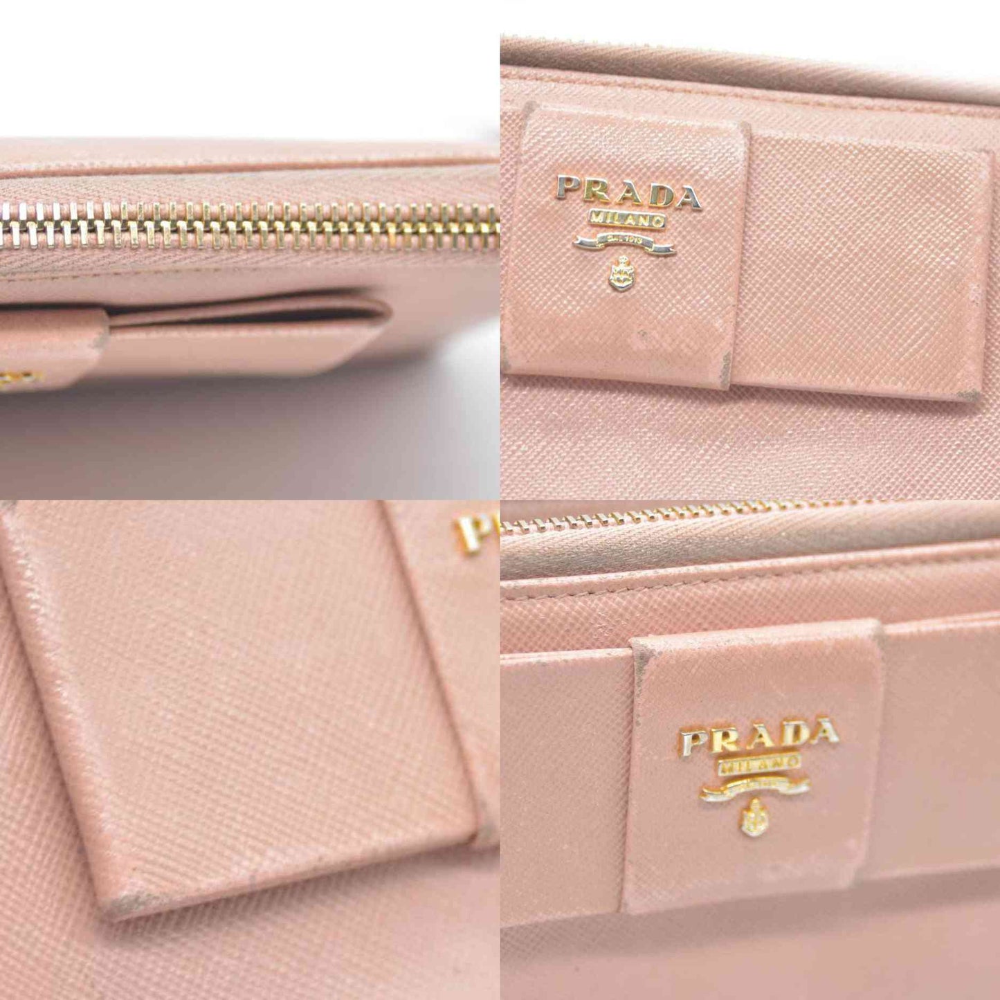 PRADA Saffiano Ribbon Leather Zip Around Long Wallet Pink