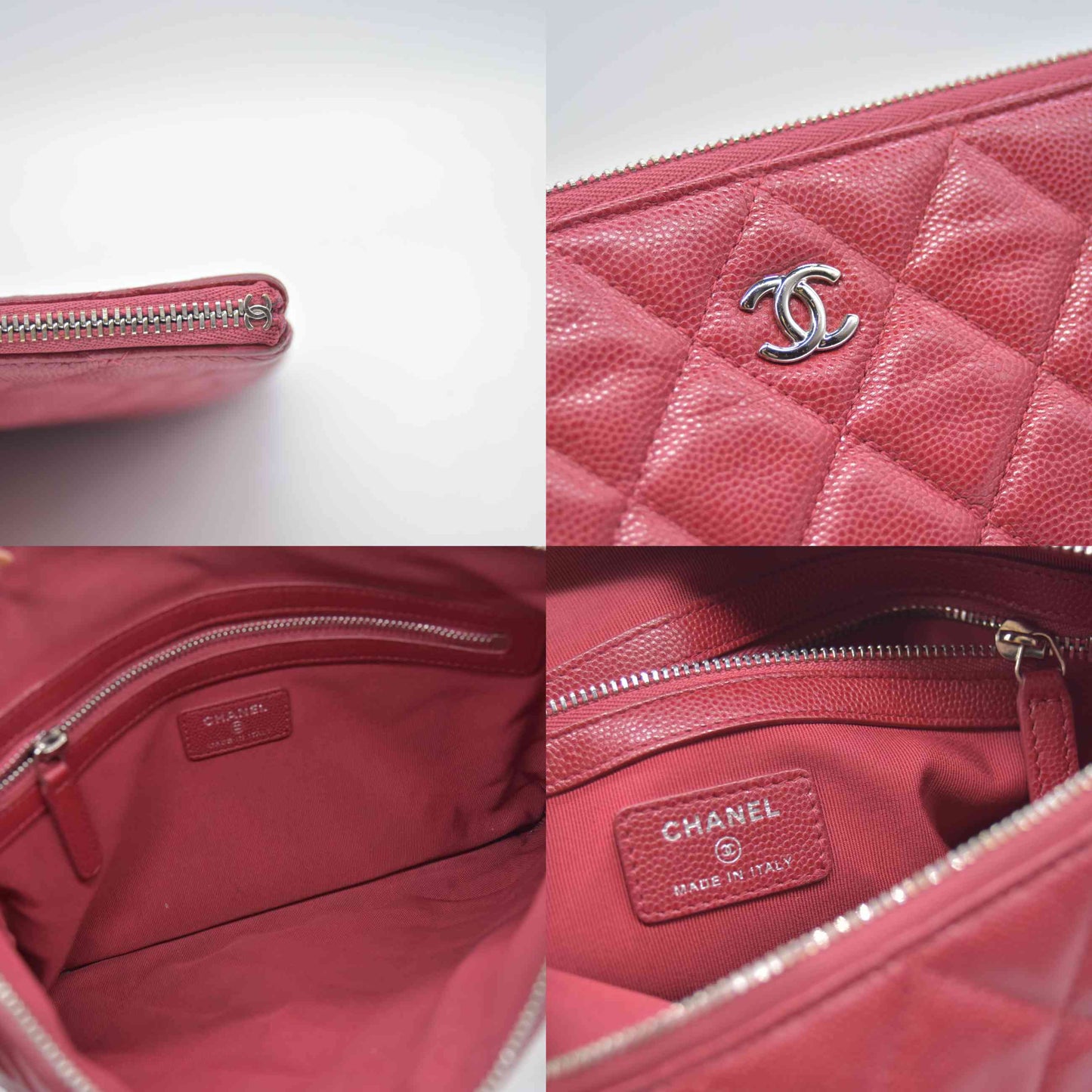 $1425 2019 Chanel Caviar Quilted Medium Cosmetic Case Red
