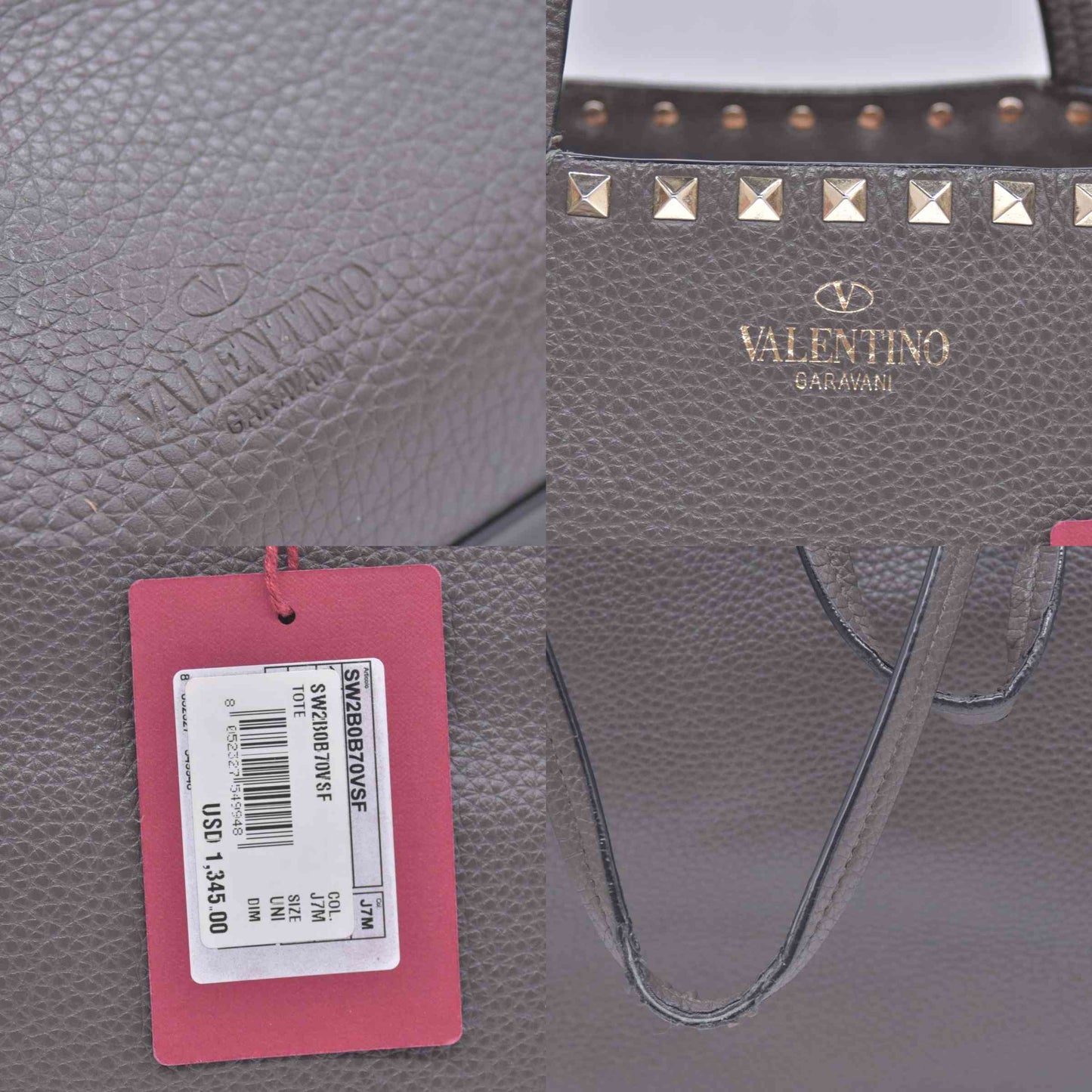 $1850 Valentino Garavani Grained Calfskin Small Rockstud Shoulder Tote Grey