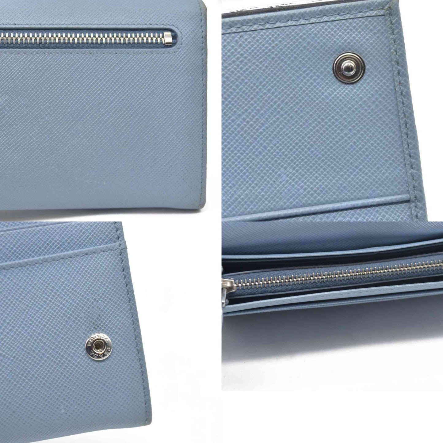 PRADA Saffiano Leather Long Bifold Wallet Blue