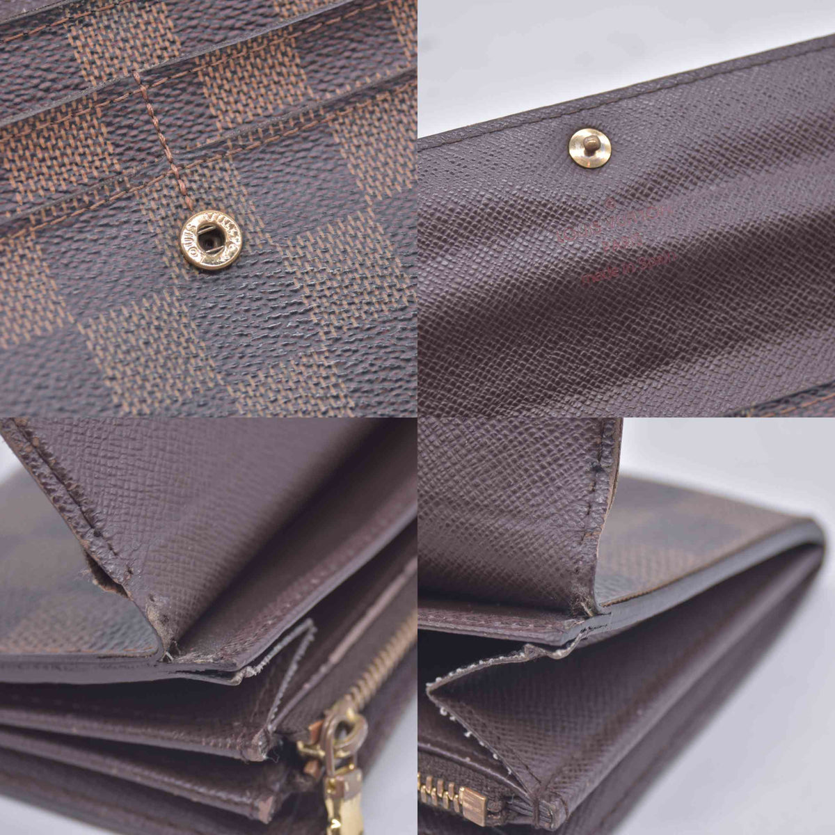 $800 2006 Louis Vuitton Damier Ebene Sarah Long Bifold Wallet Brown CA1026