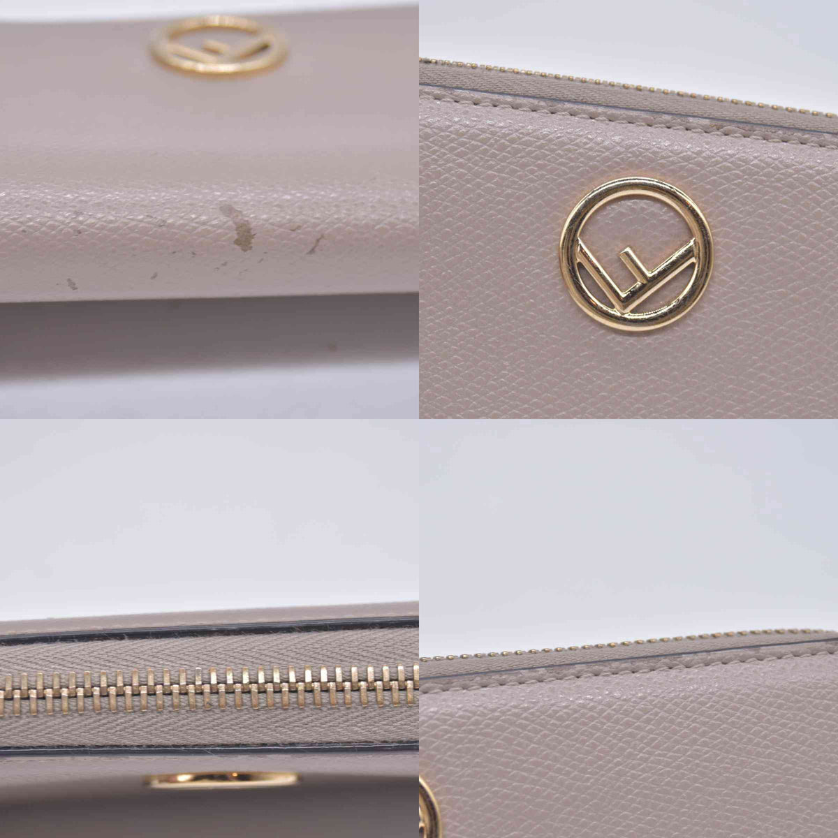 $760 Fendi Vitello Cruis Lucido Fendi Zip Around Wallet Tortora CONSIGNMENT 10021151