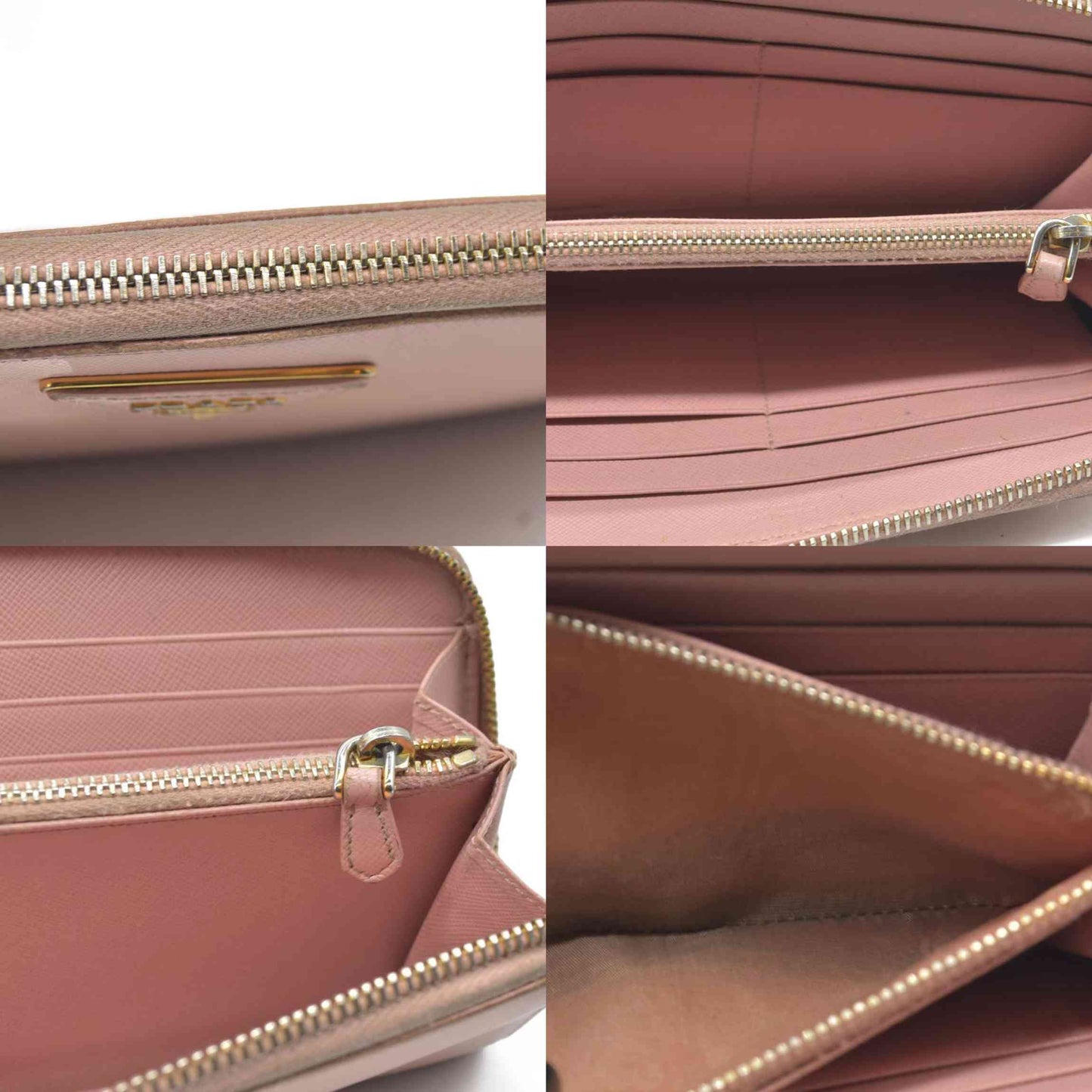 $1050 PRADA Logo Plate Saffiano Leather Zip Around Long Wallet Pink
