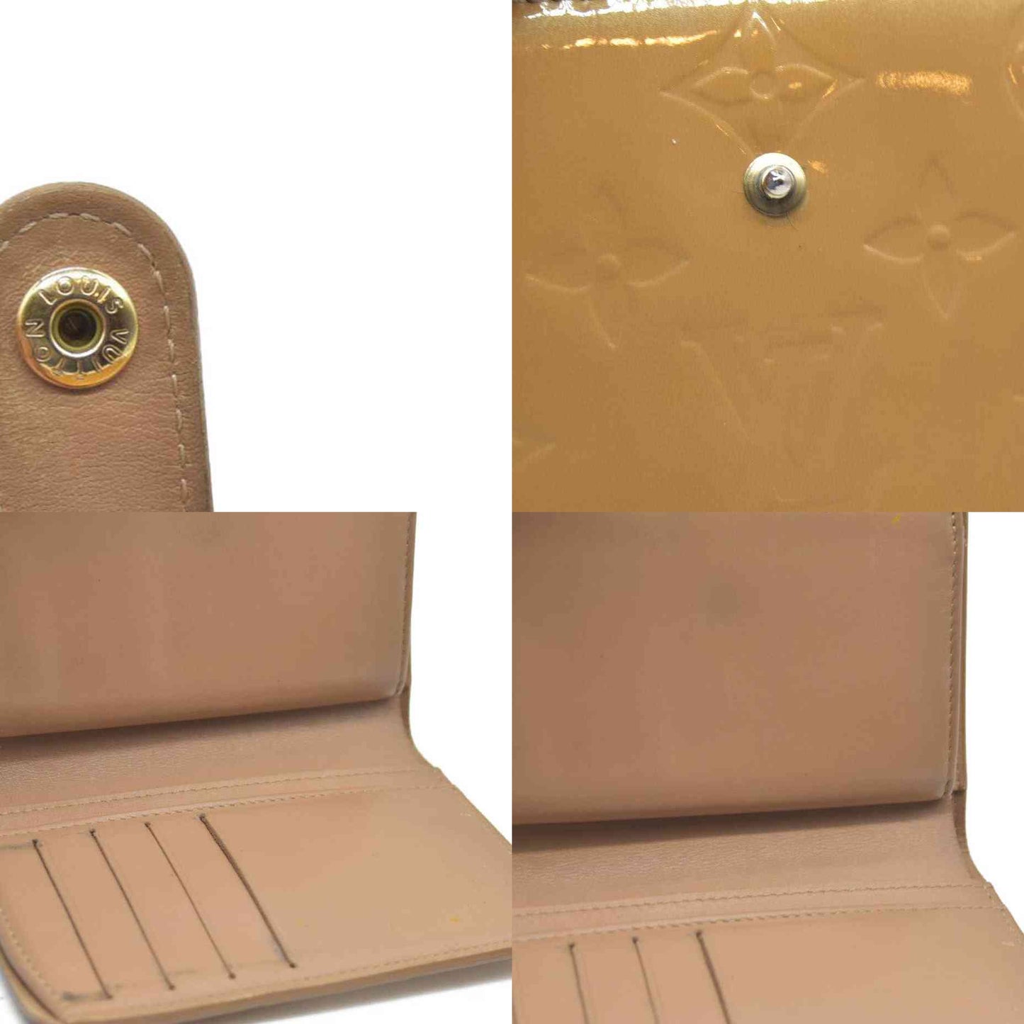 AUCTION $935 Louis Vuitton Vernis French Purse Wallet Beige MI0025