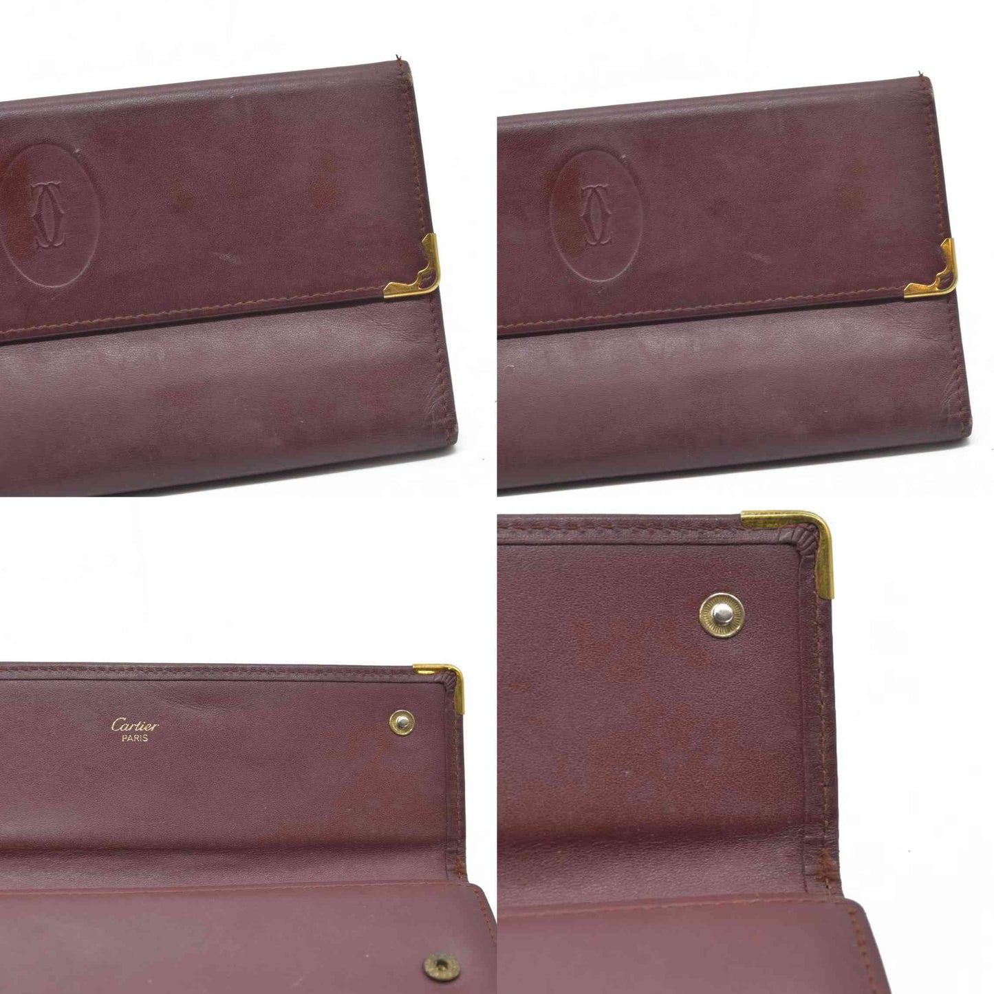 $800 Must de Cartier Leather Long Trifold Wallet Bordeaux