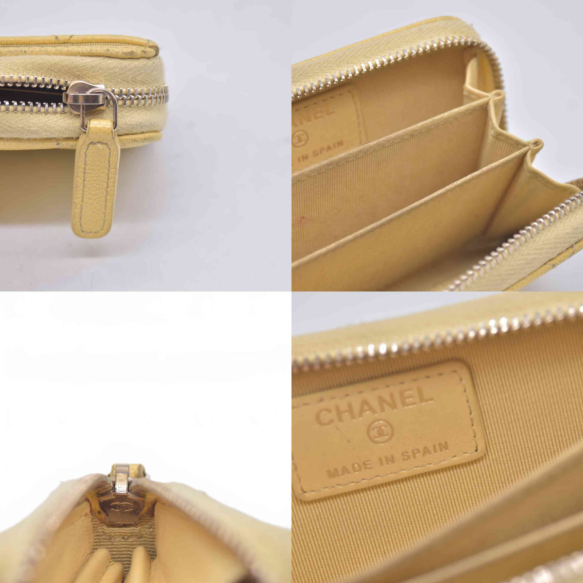 $1150 Chanel 2021 Yellow Quilted Caviar Leather Small Zip-Around Wallet 10021117